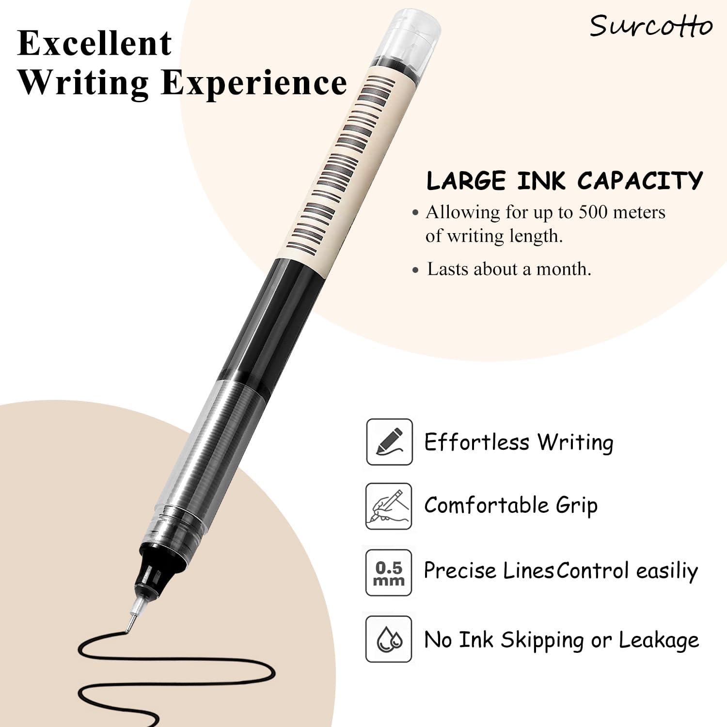 12 Black Gel Pens 0.5 mm, Ultra Fast Drying for Writing, Drawing and Outlining - for Students, Office Workers Black