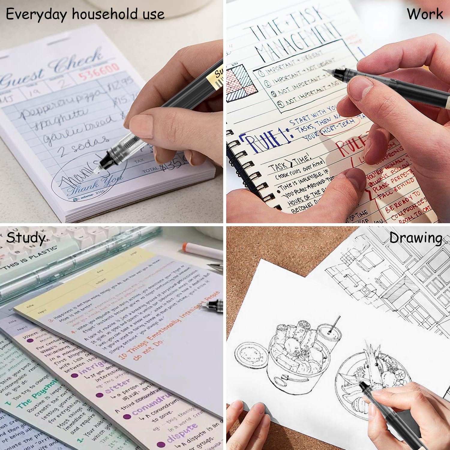 12 Black Gel Pens 0.5 mm, Ultra Fast Drying for Writing, Drawing and Outlining - for Students, Office Workers Black