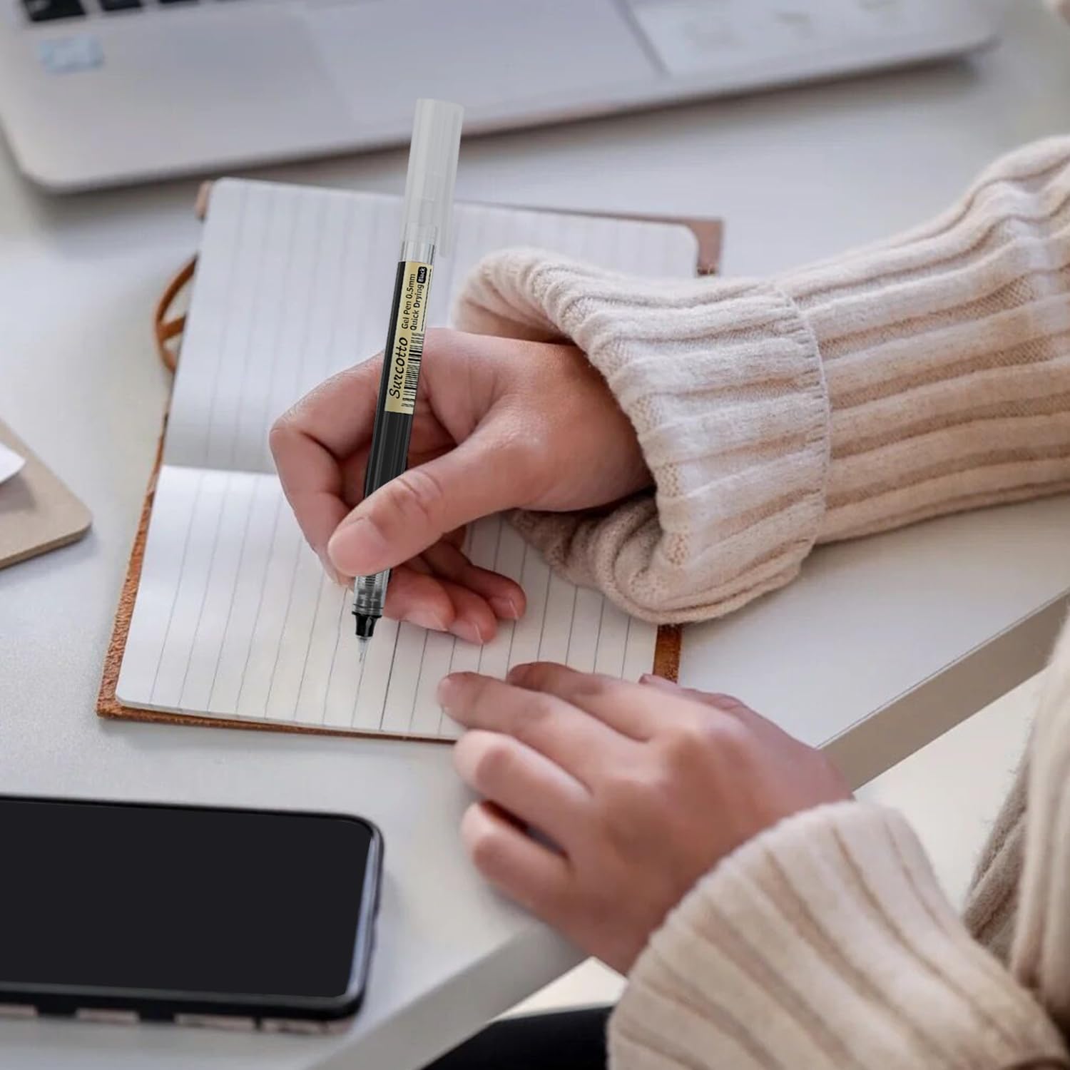 12 Black Gel Pens 0.5 mm, Ultra Fast Drying for Writing, Drawing and Outlining - for Students, Office Workers Black