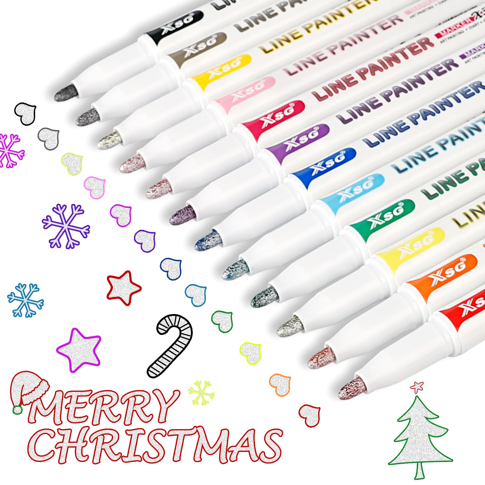 12 Colors Doodle Dazzle Marker Pens,Outline Silver Metallic Markers Double Line Penen, Self-Outline Markers Pen for Art, Drawing, Greeting Cards, Craft Projects, Pating, Metal, Glass