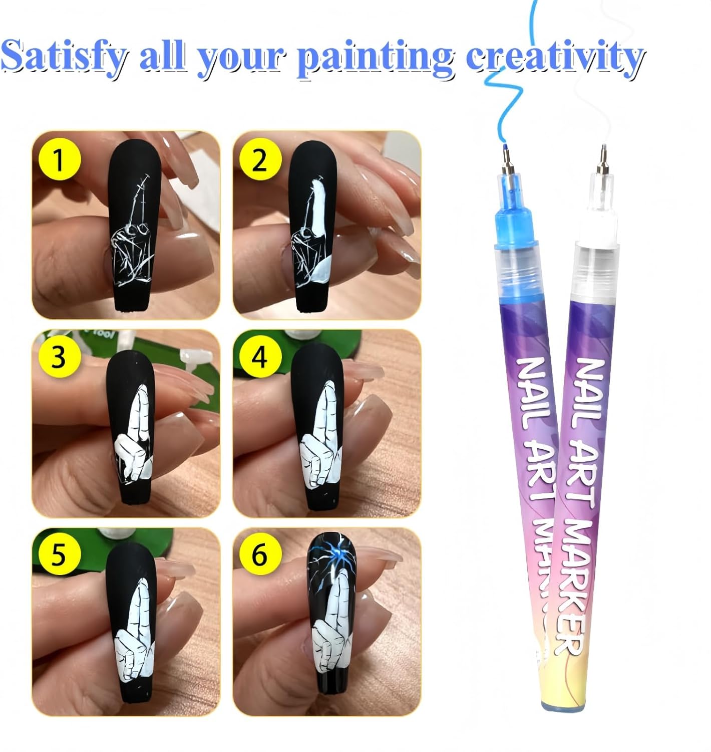12 Colors Nail Art Pens Set, 2025 DIY Nail Art Marker Drawing Painting Liner Pen,Acrylic Paint Pens,Graffiti Dotting Pen,Waterproof and Quick-drying Nail for DIY Nails