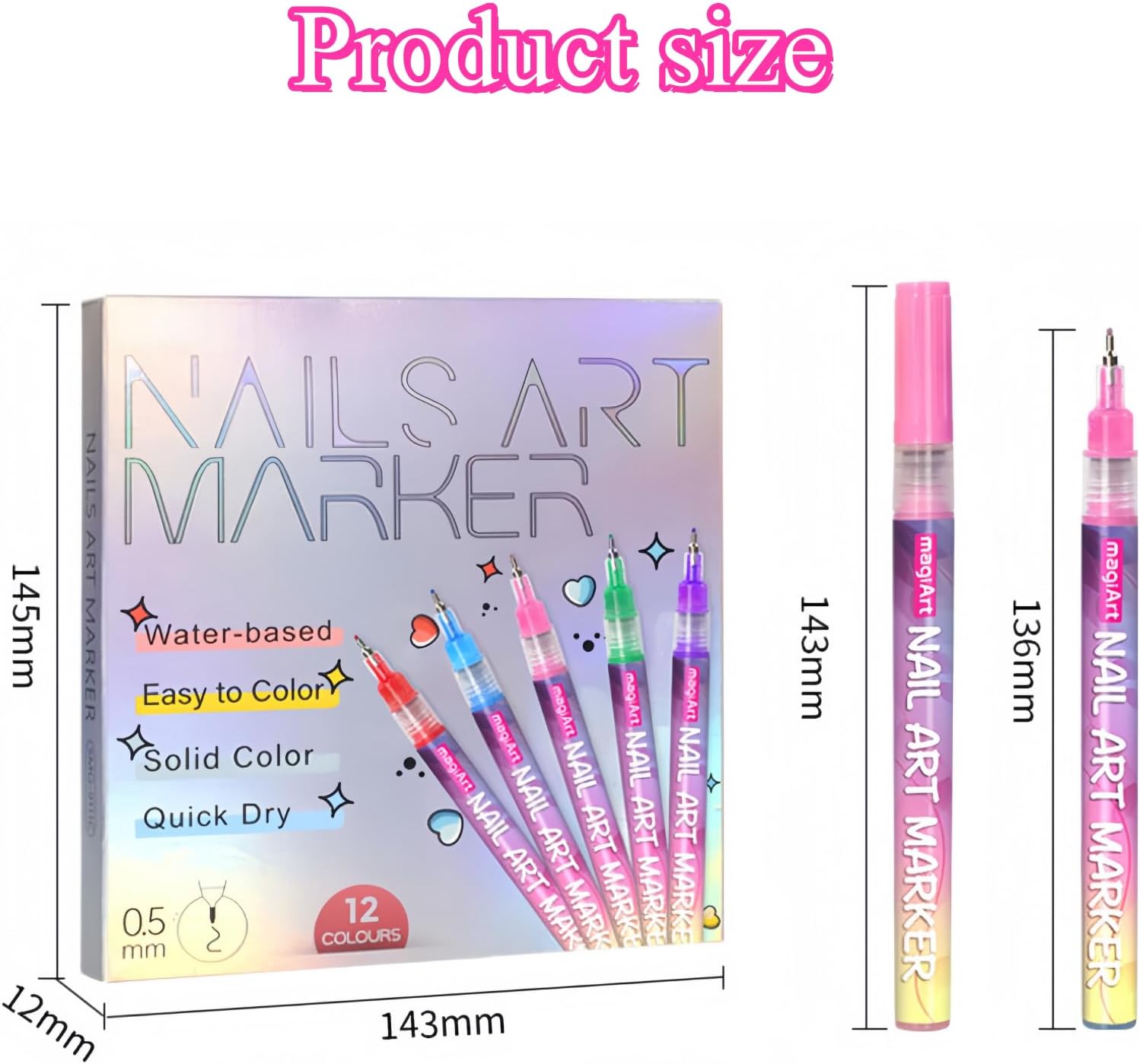 12 Colors Nail Art Pens Set, 2025 DIY Nail Art Marker Drawing Painting Liner Pen,Acrylic Paint Pens,Graffiti Dotting Pen,Waterproof and Quick-drying Nail for DIY Nails