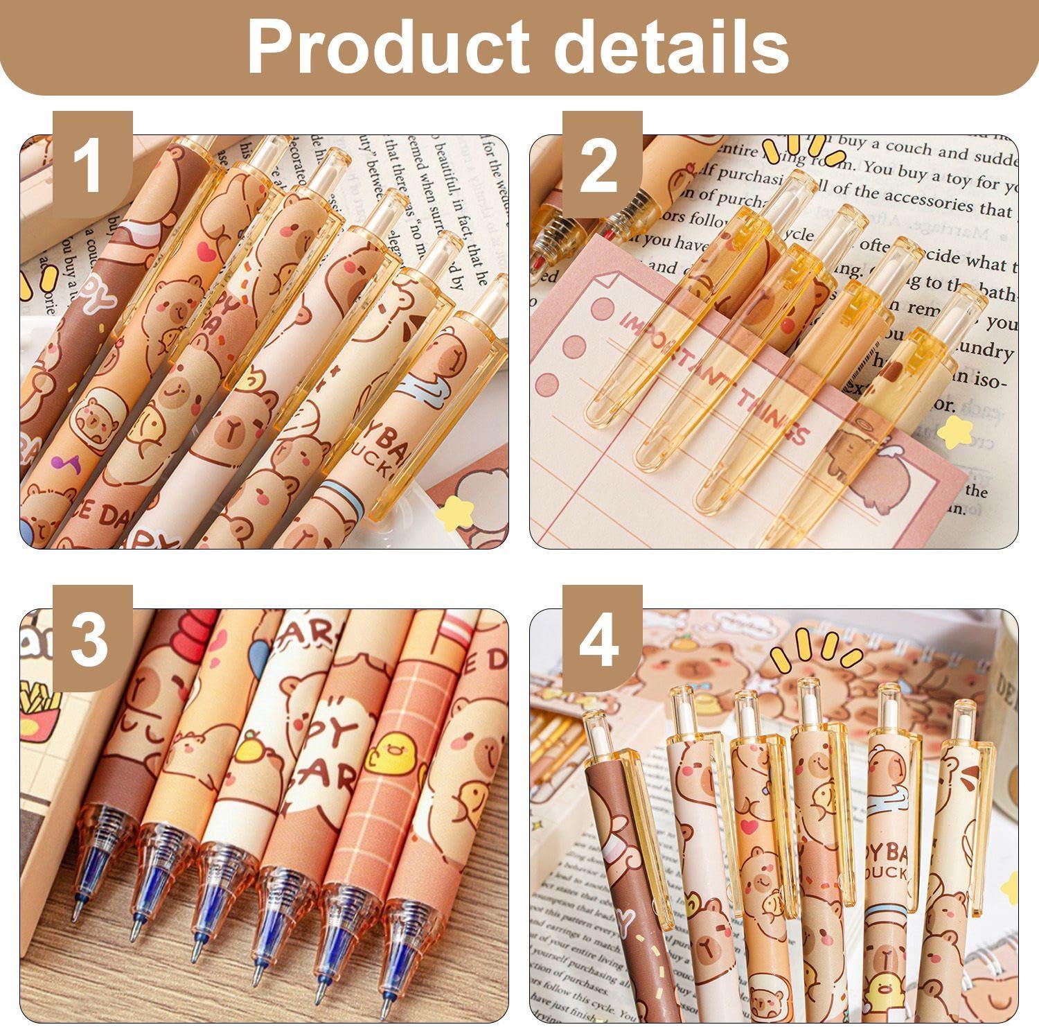 12 Erasable Capybara Cartoon Pens, Retractable Gel Pens, 0.5mm Creative Erasable Pens, Office and Learning Supplies, Student Stationery Set