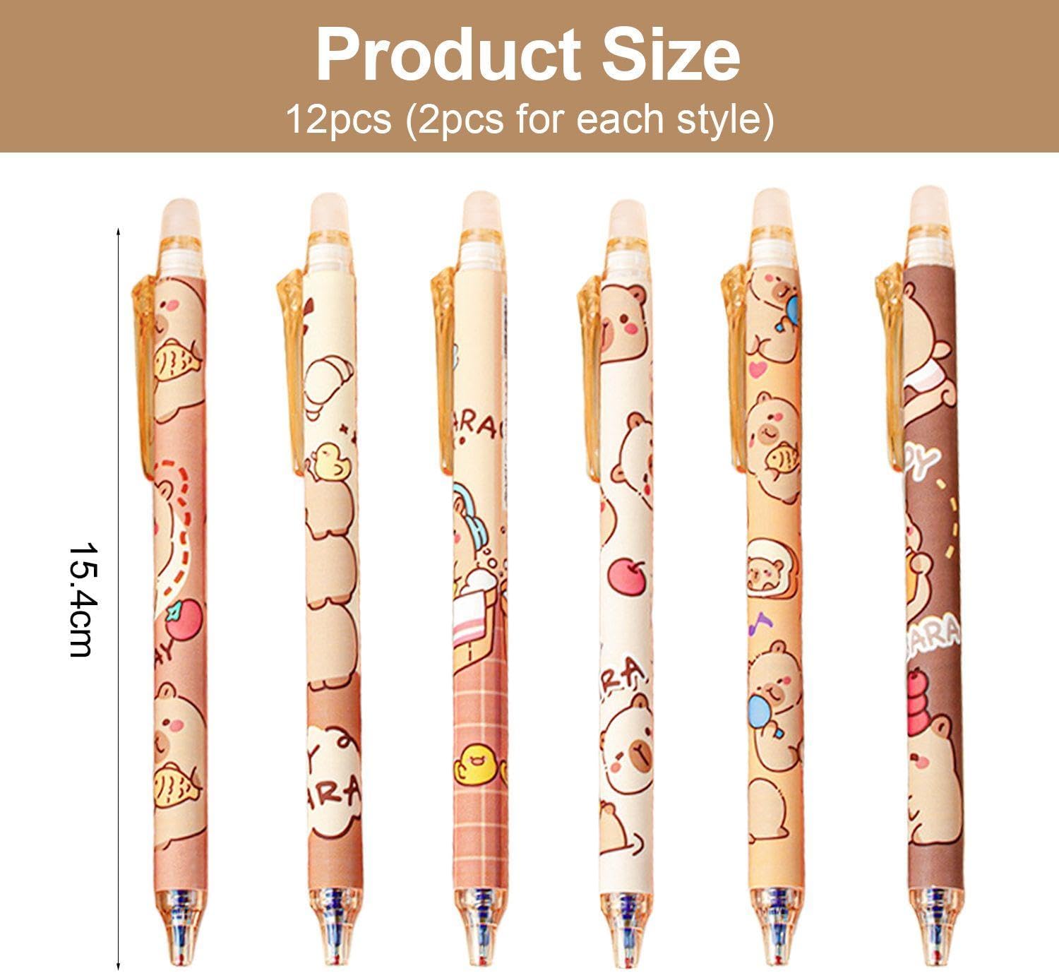 12 Erasable Capybara Cartoon Pens, Retractable Gel Pens, 0.5mm Creative Erasable Pens, Office and Learning Supplies, Student Stationery Set
