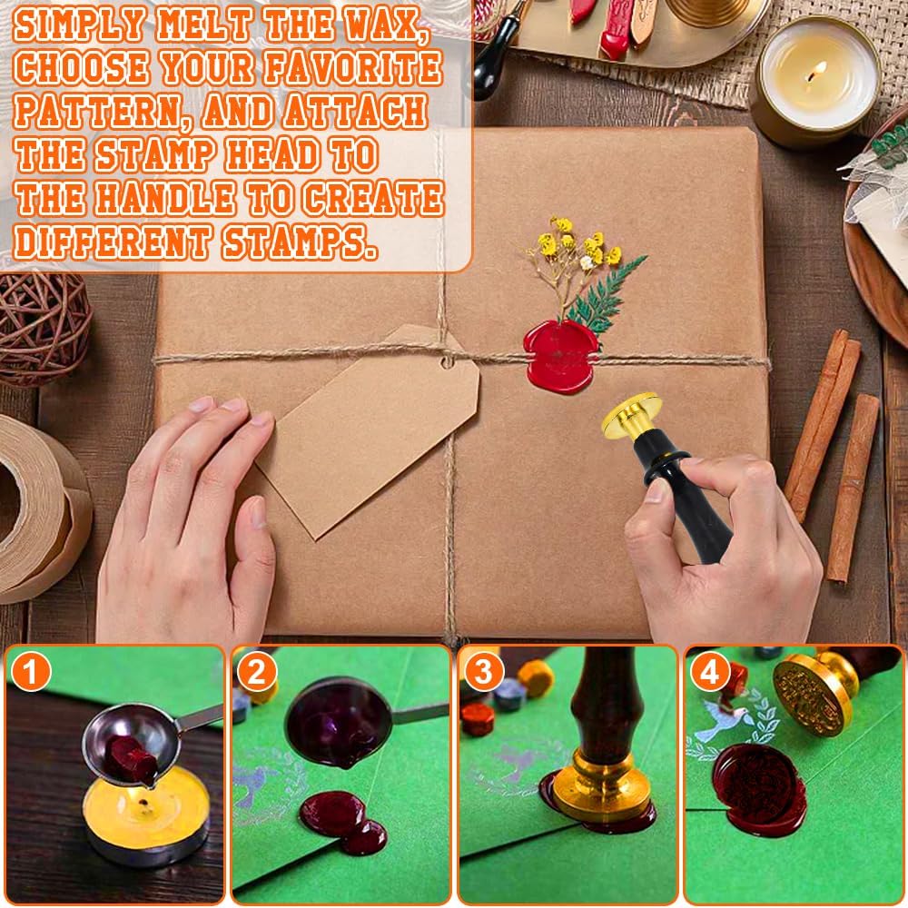 12 Pcs Sealing Wax Stamps with Wooden Handle, Wax Seal Stamp, Wax Seal Stamp 12 Different Patterns, Removable Sealing Wax Stamp Heads for Invitation Cards Gift Envelopes