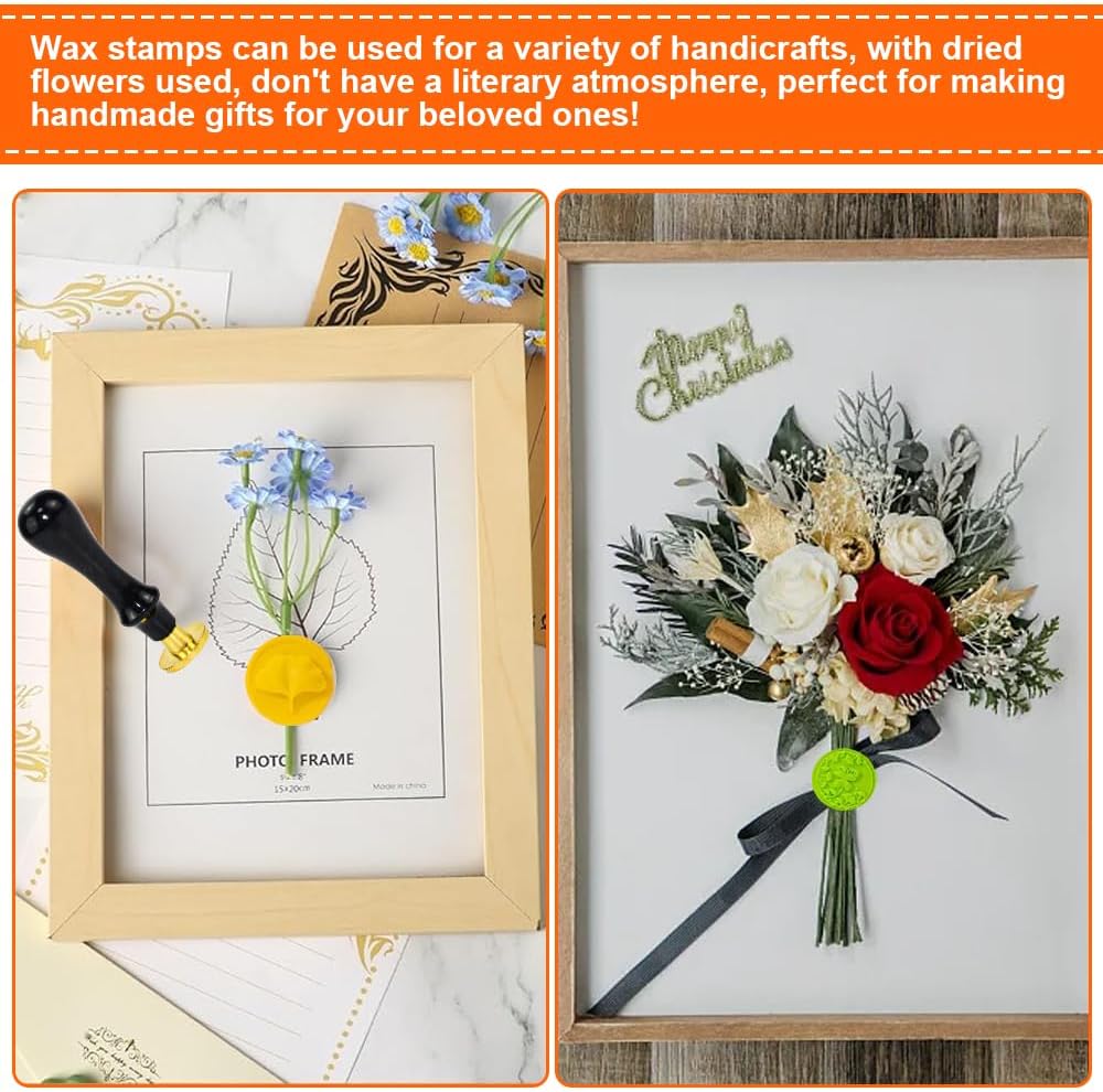 12 Pcs Sealing Wax Stamps with Wooden Handle, Wax Seal Stamp, Wax Seal Stamp 12 Different Patterns, Removable Sealing Wax Stamp Heads for Invitation Cards Gift Envelopes