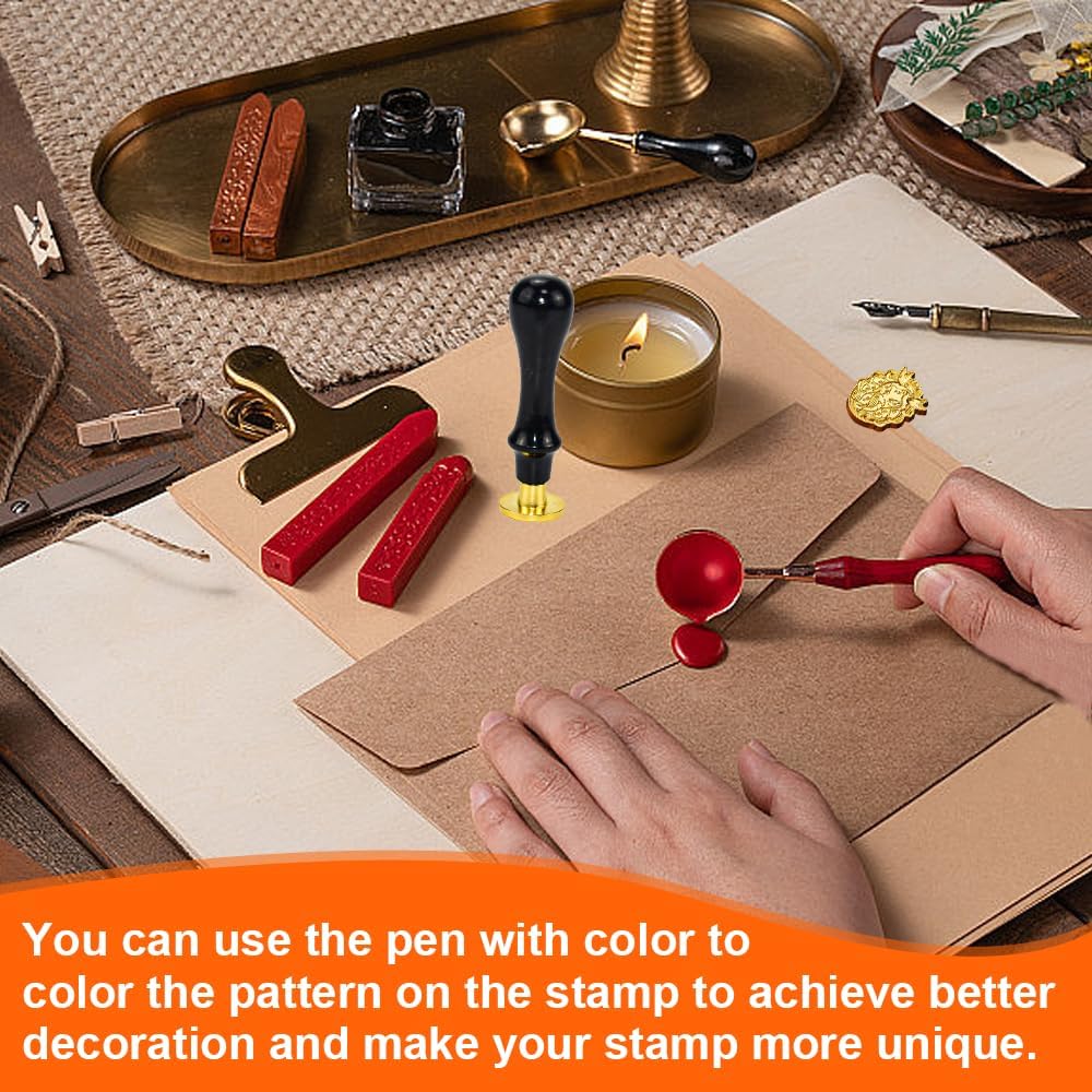 12 Pcs Sealing Wax Stamps with Wooden Handle, Wax Seal Stamp, Wax Seal Stamp 12 Different Patterns, Removable Sealing Wax Stamp Heads for Invitation Cards Gift Envelopes