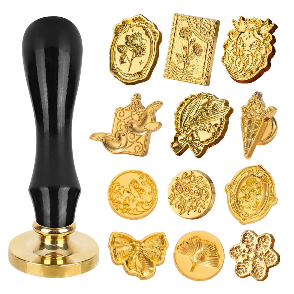 13 Pieces Sealing Wax Stamp, Round Handle Seal Stamp Wax Lacquer with Stamp for Envelope Seals, Invitation Letter and Invitation Card