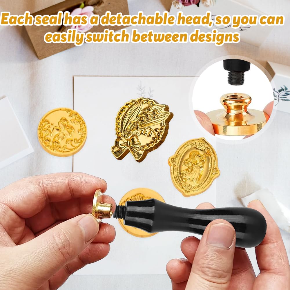 13 Pieces Sealing Wax Stamp, Round Handle Seal Stamp Wax Lacquer with Stamp for Envelope Seals, Invitation Letter and Invitation Card