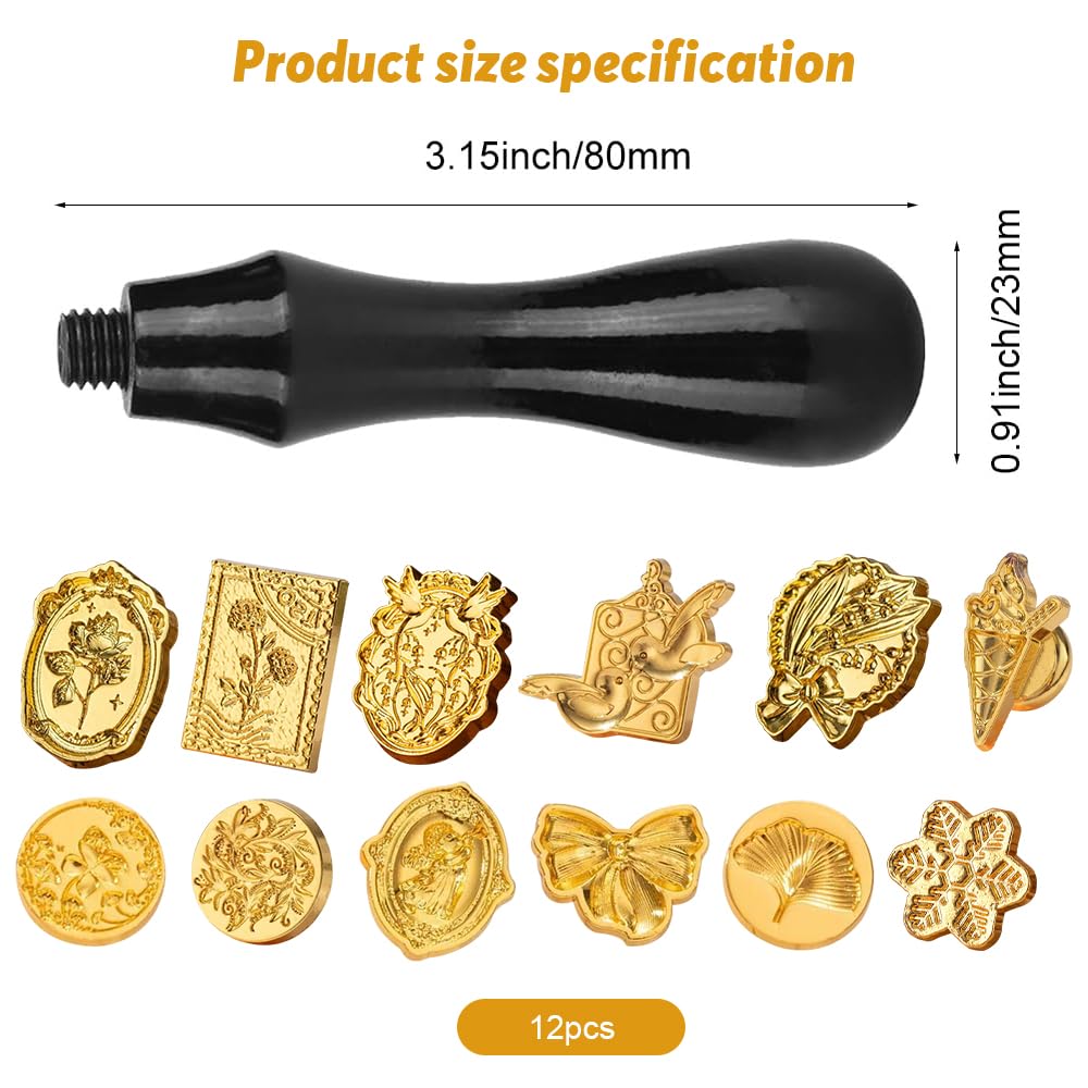 13 Pieces Sealing Wax Stamp, Round Handle Seal Stamp Wax Lacquer with Stamp for Envelope Seals, Invitation Letter and Invitation Card