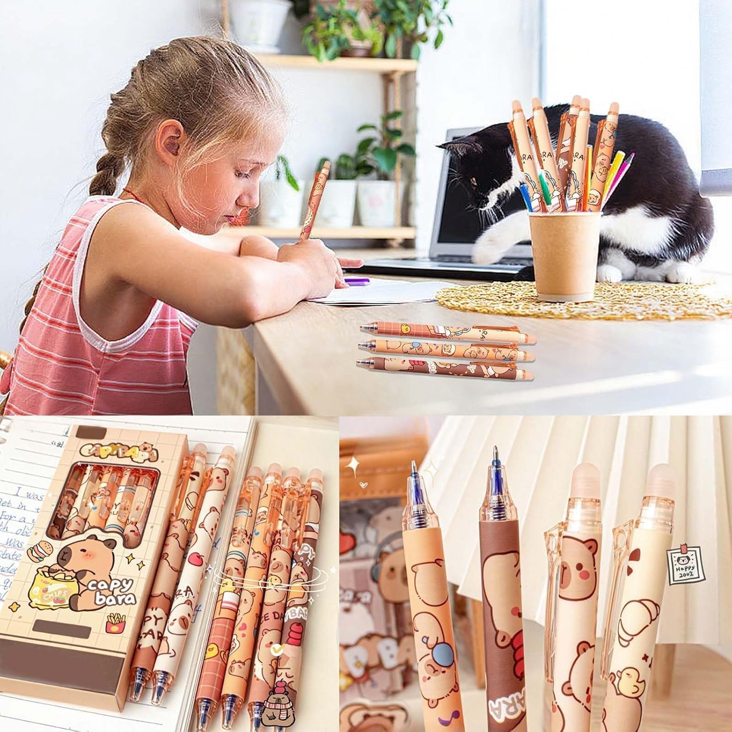 18 Pieces Capybara Erasable Pens for Elementary School, Erasable Ballpoint Pens Capybara Pens Erasable Pen 0.5mm Blue Fine Point Pens Cute Pens Capybara Pen for Students and Office Workers