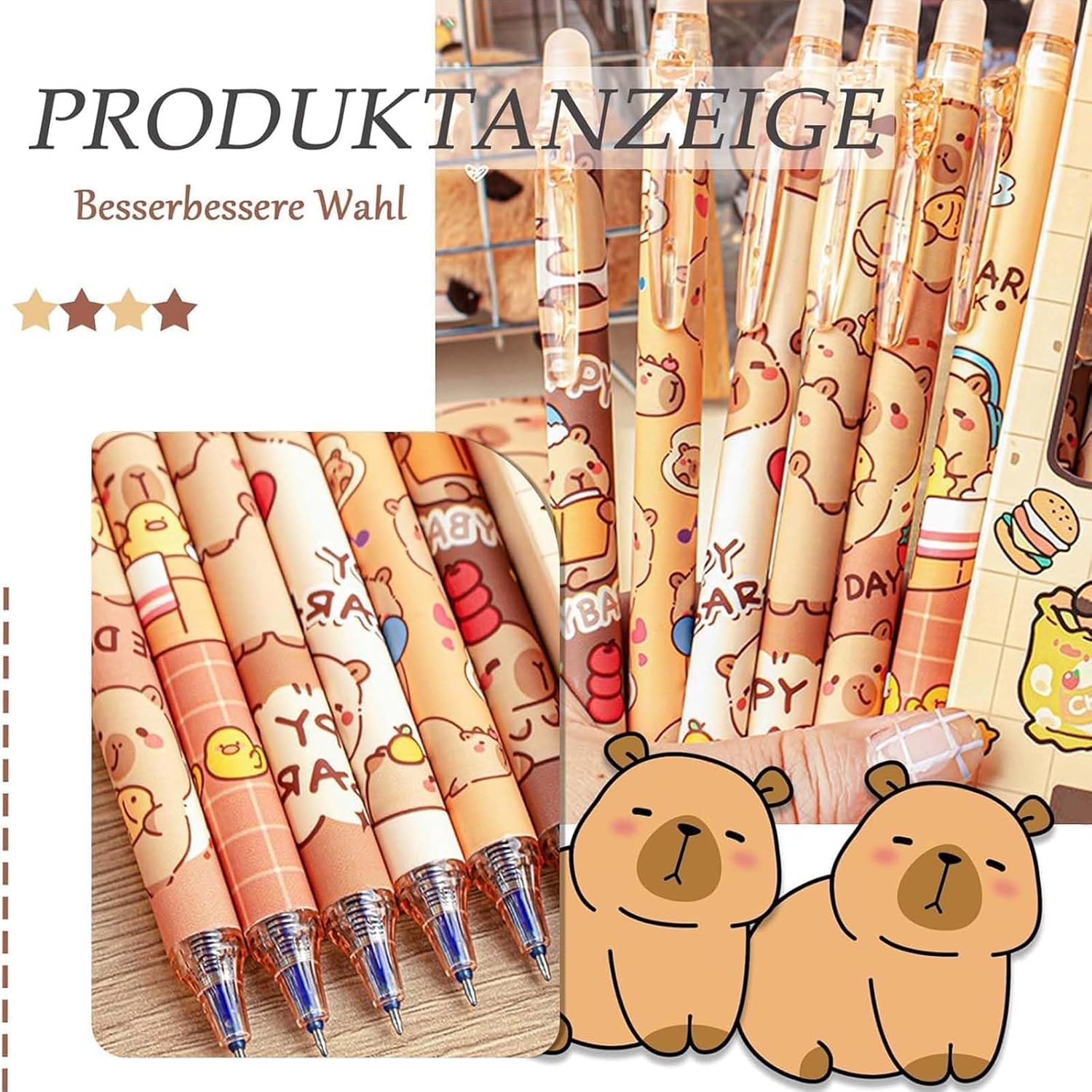 18 Pieces Capybara Erasable Pens for Elementary School, Erasable Ballpoint Pens Capybara Pens Erasable Pen 0.5mm Blue Fine Point Pens Cute Pens Capybara Pen for Students and Office Workers