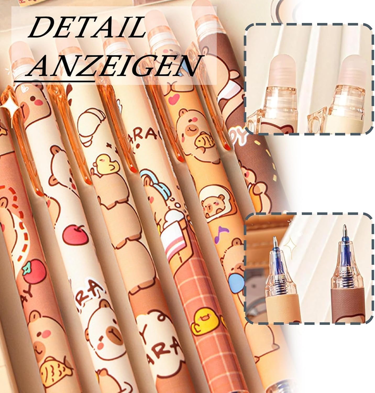 18 Pieces Capybara Erasable Pens for Elementary School, Erasable Ballpoint Pens Capybara Pens Erasable Pen 0.5mm Blue Fine Point Pens Cute Pens Capybara Pen for Students and Office Workers