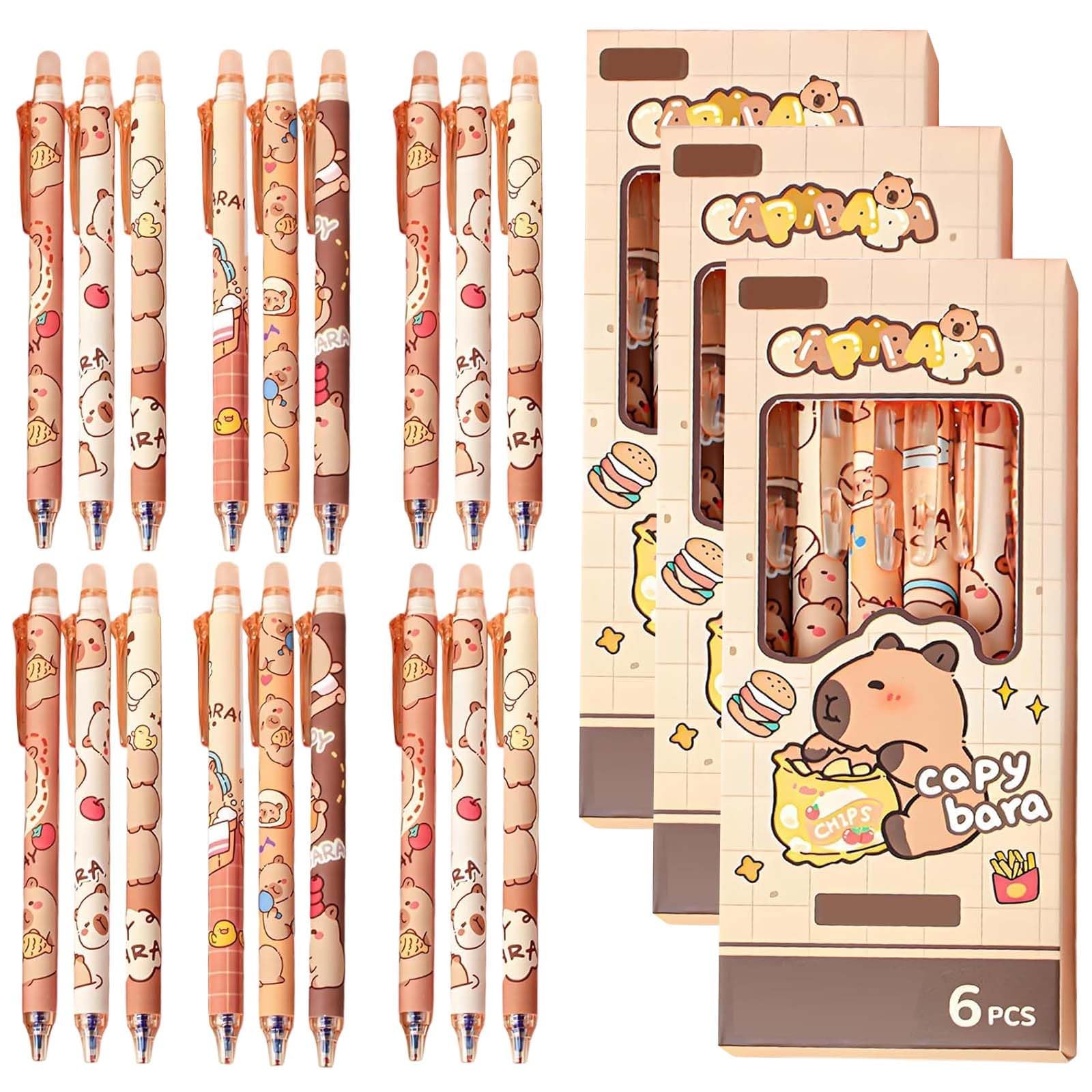 18 Pieces Capybara Erasable Pens for Elementary School, Erasable Ballpoint Pens Capybara Pens Erasable Pen 0.5mm Blue Fine Point Pens Cute Pens Capybara Pen for Students and Office Workers