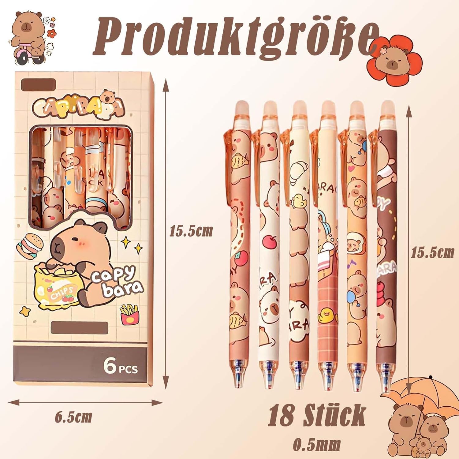 18 Pieces Capybara Erasable Pens for Elementary School, Erasable Ballpoint Pens Capybara Pens Erasable Pen 0.5mm Blue Fine Point Pens Cute Pens Capybara Pen for Students and Office Workers