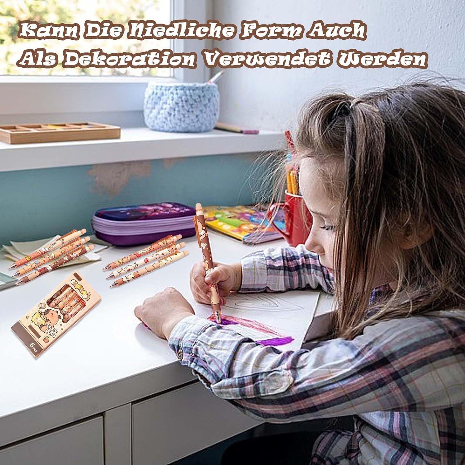 18 Pieces Capybara Erasable Pens for Elementary School, Erasable Ballpoint Pens Capybara Pens Erasable Pen 0.5mm Blue Fine Point Pens Cute Pens Capybara Pen for Students and Office Workers