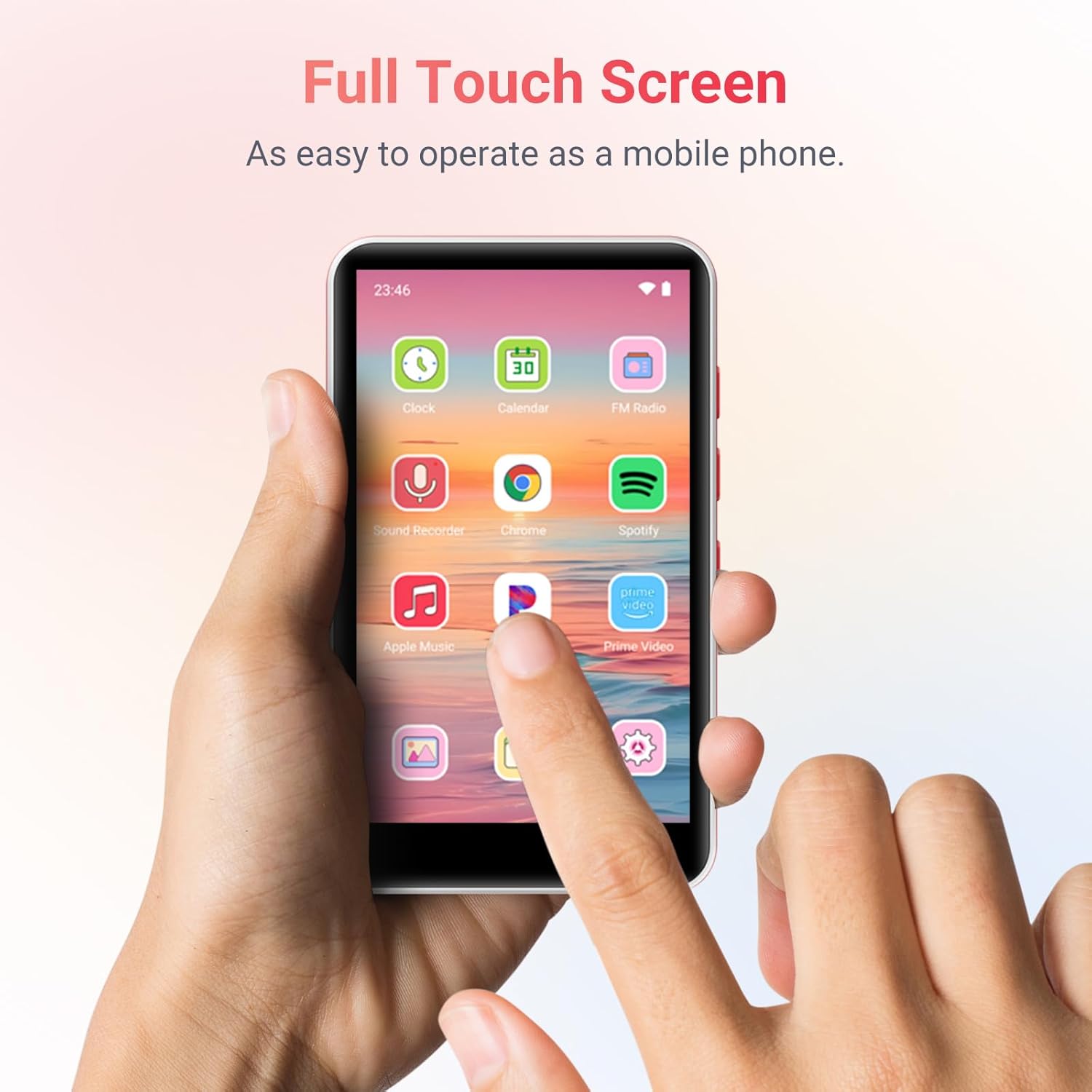 192GB MP3 Player with Bluetooth and WiFi, Android 13.0, RAM: 4GB, 4.0" HD Touch Screen MP4 Player with Speaker, Portable Spotify Player with Play Store 4 Inch Android 13.0 White + Red