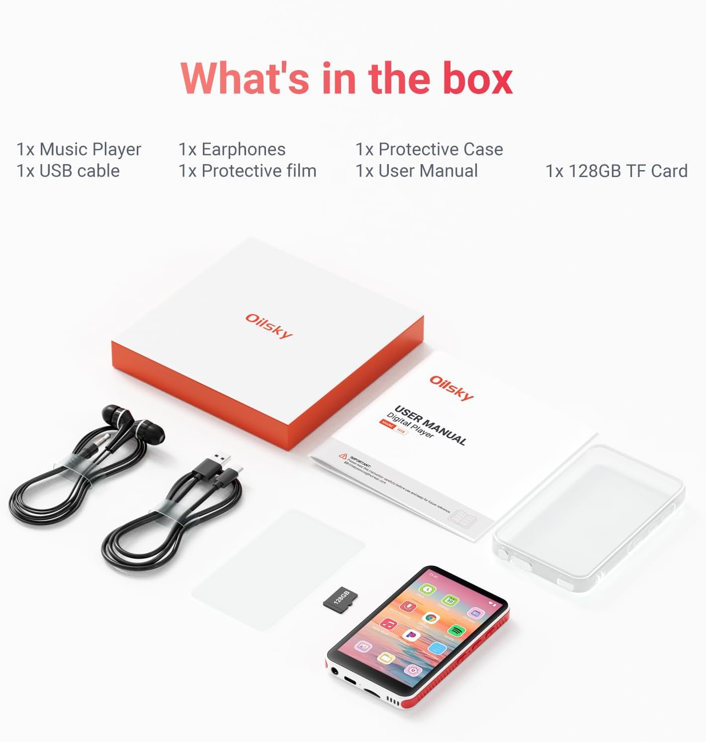 192GB MP3 Player with Bluetooth and WiFi, Android 13.0, RAM: 4GB, 4.0" HD Touch Screen MP4 Player with Speaker, Portable Spotify Player with Play Store 4 Inch Android 13.0 White + Red