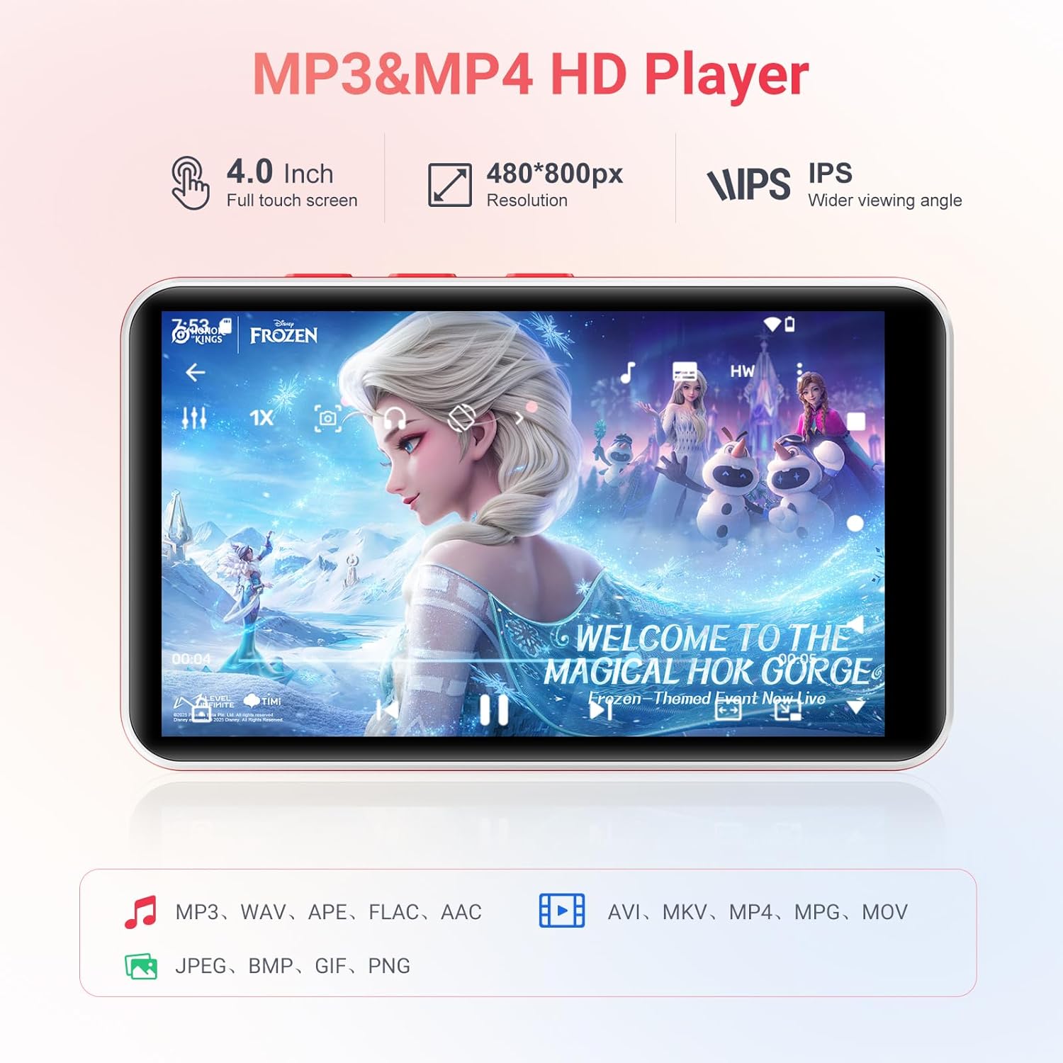 192GB MP3 Player with Bluetooth and WiFi, Android 13.0, RAM: 4GB, 4.0" HD Touch Screen MP4 Player with Speaker, Portable Spotify Player with Play Store 4 Inch Android 13.0 White + Red