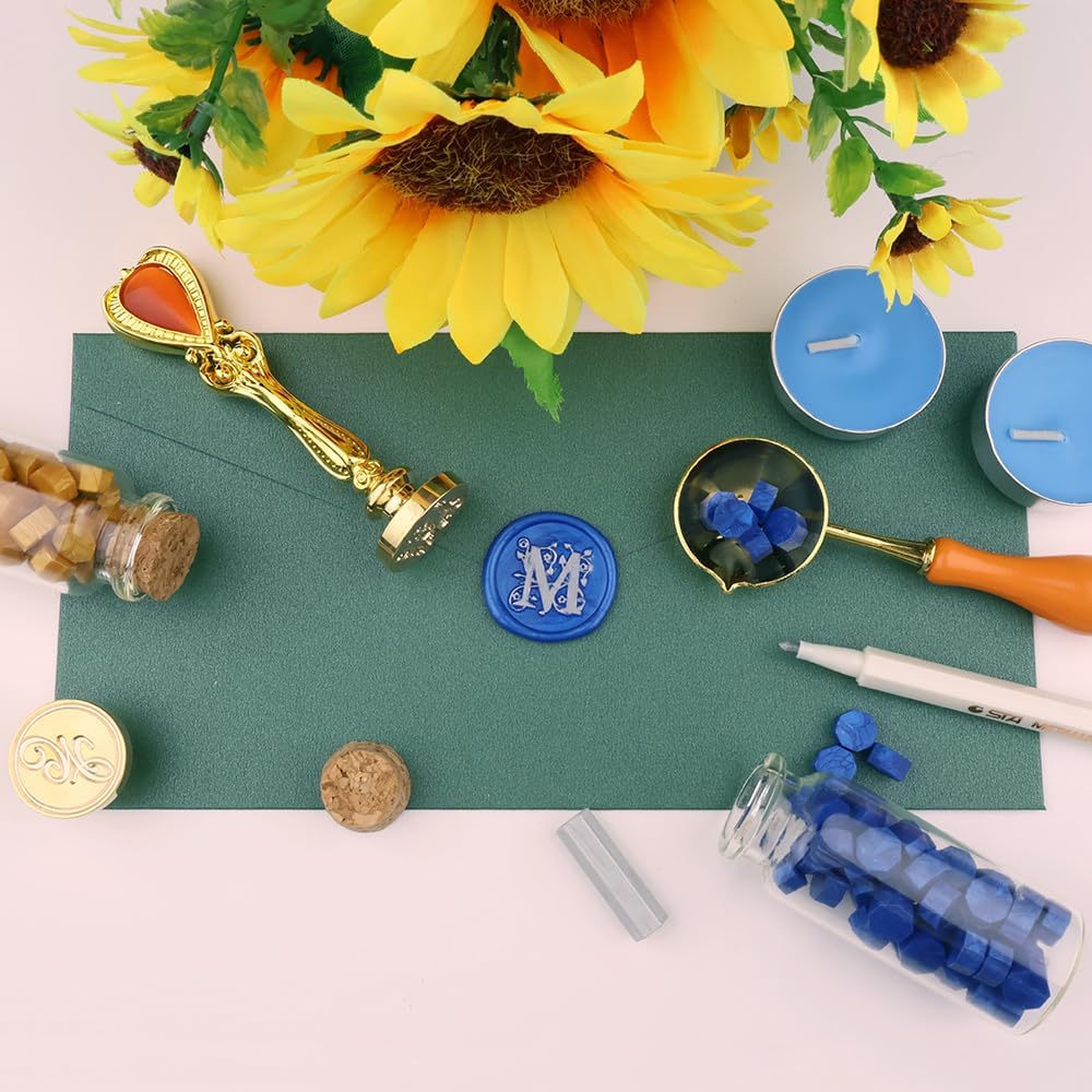 2 Pieces Letter C Wax Stamp Set, Initial Alphabet Wax Stamp Kit Vintage Gift Box, A to Z Letter Series Stamp for Wedding Invitations, Envelopes (C)