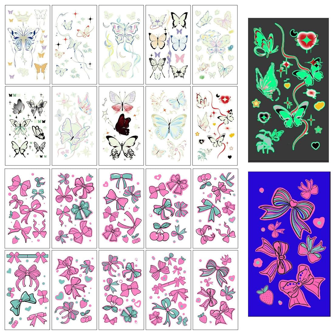 20 Sheets Temporary Neon Tattoos, Luminous Phosphorescent for Neon Party, Waterproof Tattoo Stickers for Birthday Festival Party Face Makeup, Party Tattoos, Neon Party, Temporary Tattoo