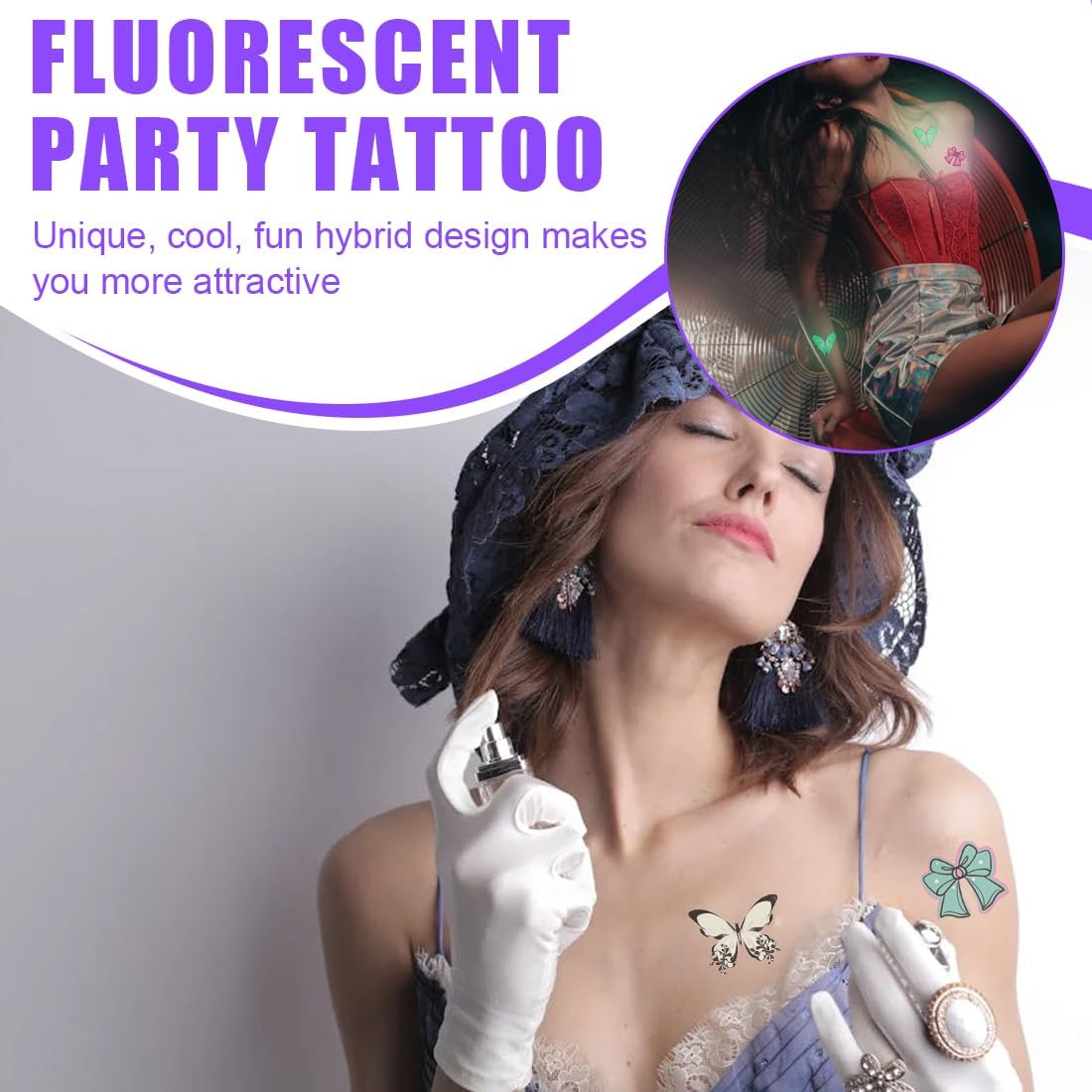 20 Sheets Temporary Neon Tattoos, Luminous Phosphorescent for Neon Party, Waterproof Tattoo Stickers for Birthday Festival Party Face Makeup, Party Tattoos, Neon Party, Temporary Tattoo