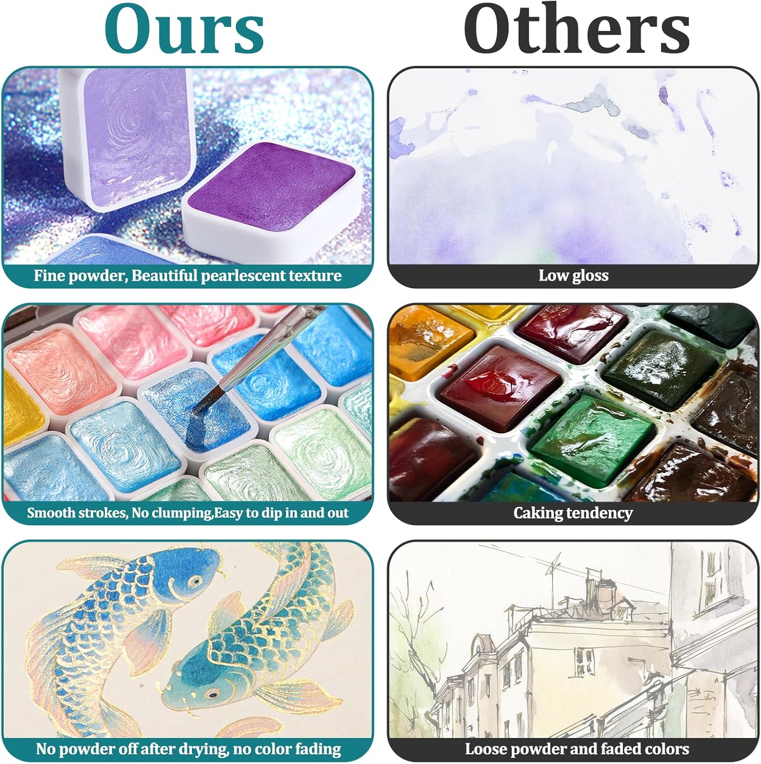 24 Pieces Watercolor, Glitter Watercolors, Solid Pearlescent Paint Set, Includes Pins and a Palette, For Artists and Hobby Painters