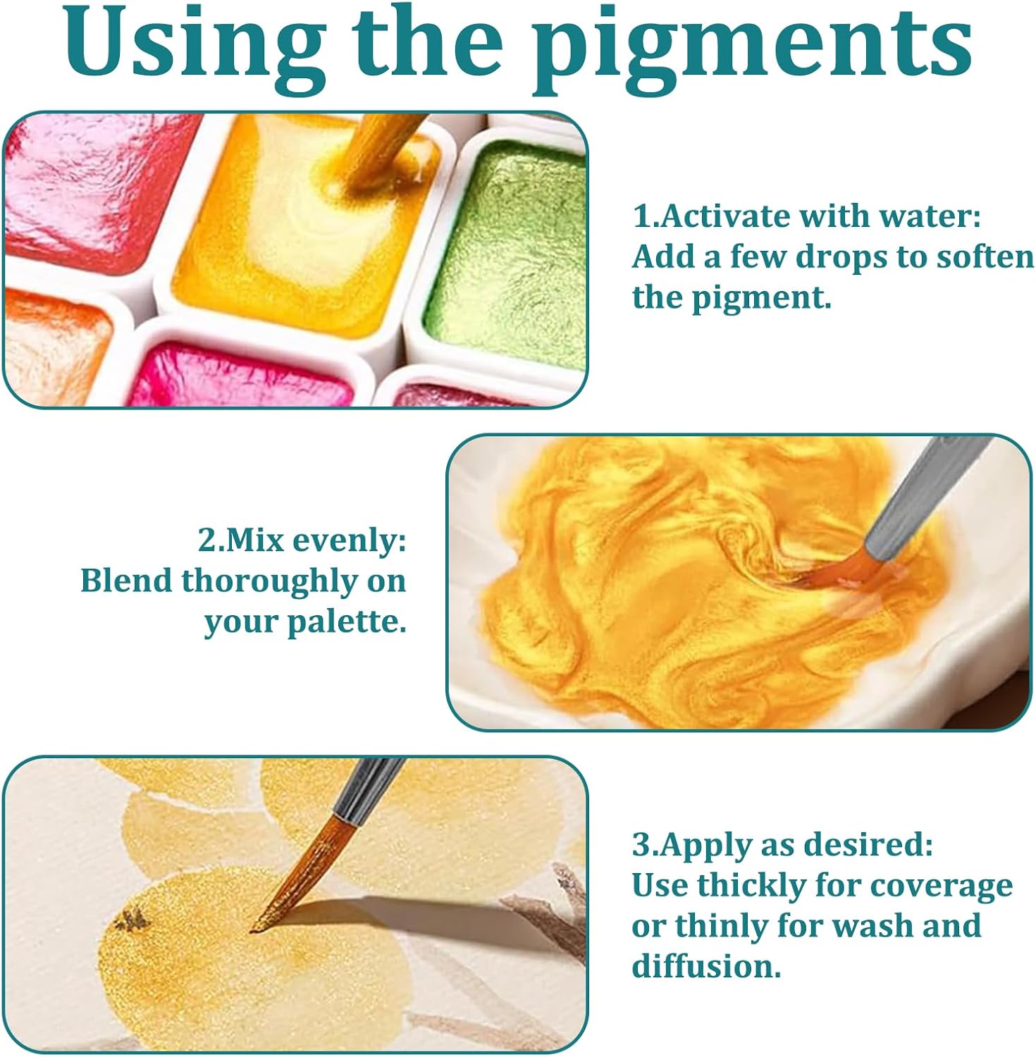 24 Pieces Watercolor, Glitter Watercolors, Solid Pearlescent Paint Set, Includes Pins and a Palette, For Artists and Hobby Painters