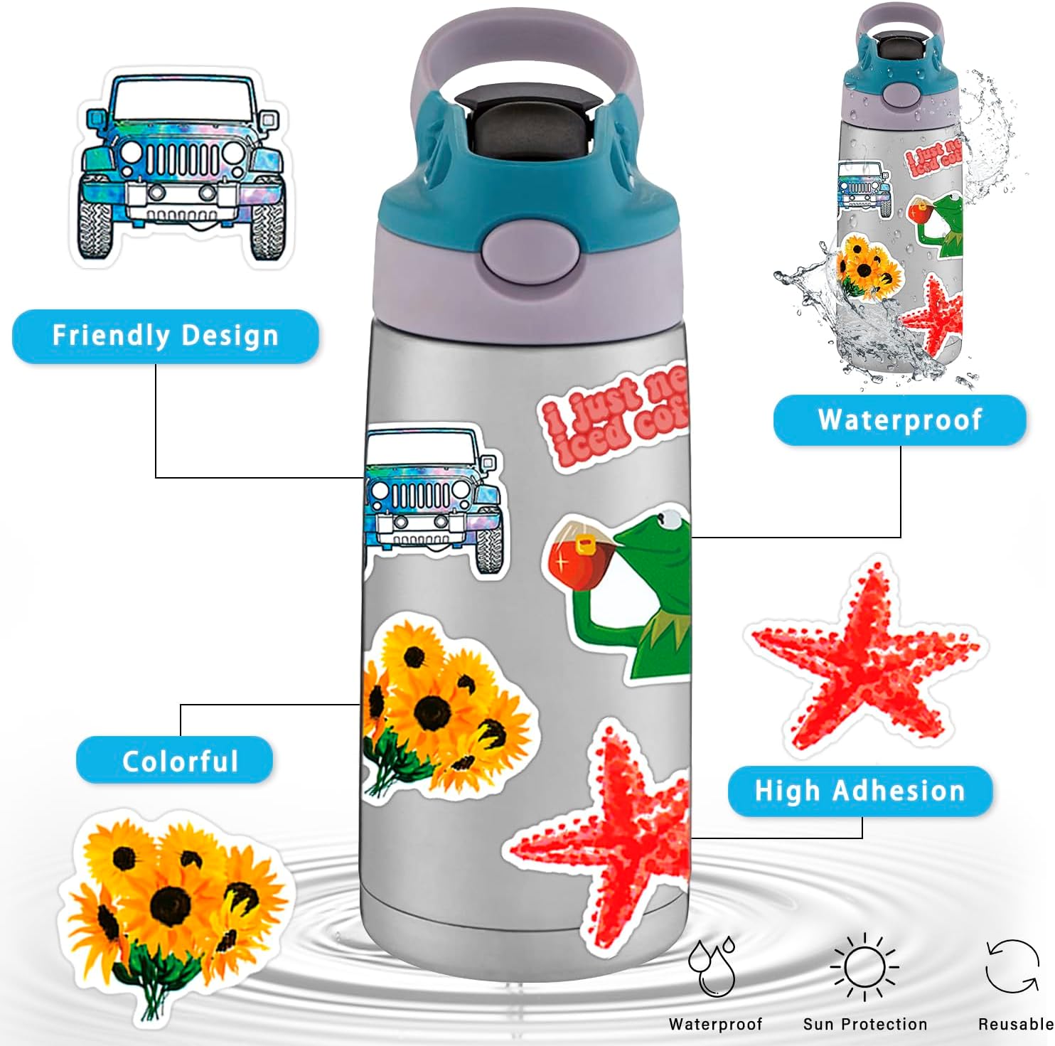300 Pieces Cute Colorful Stickers, Waterproof Vinyl Stickers, Stickers for Scrapbooking Laptop Macbook Laptop Phone Bottle Skateboard Guitar Journal Suitcase Scooter etc