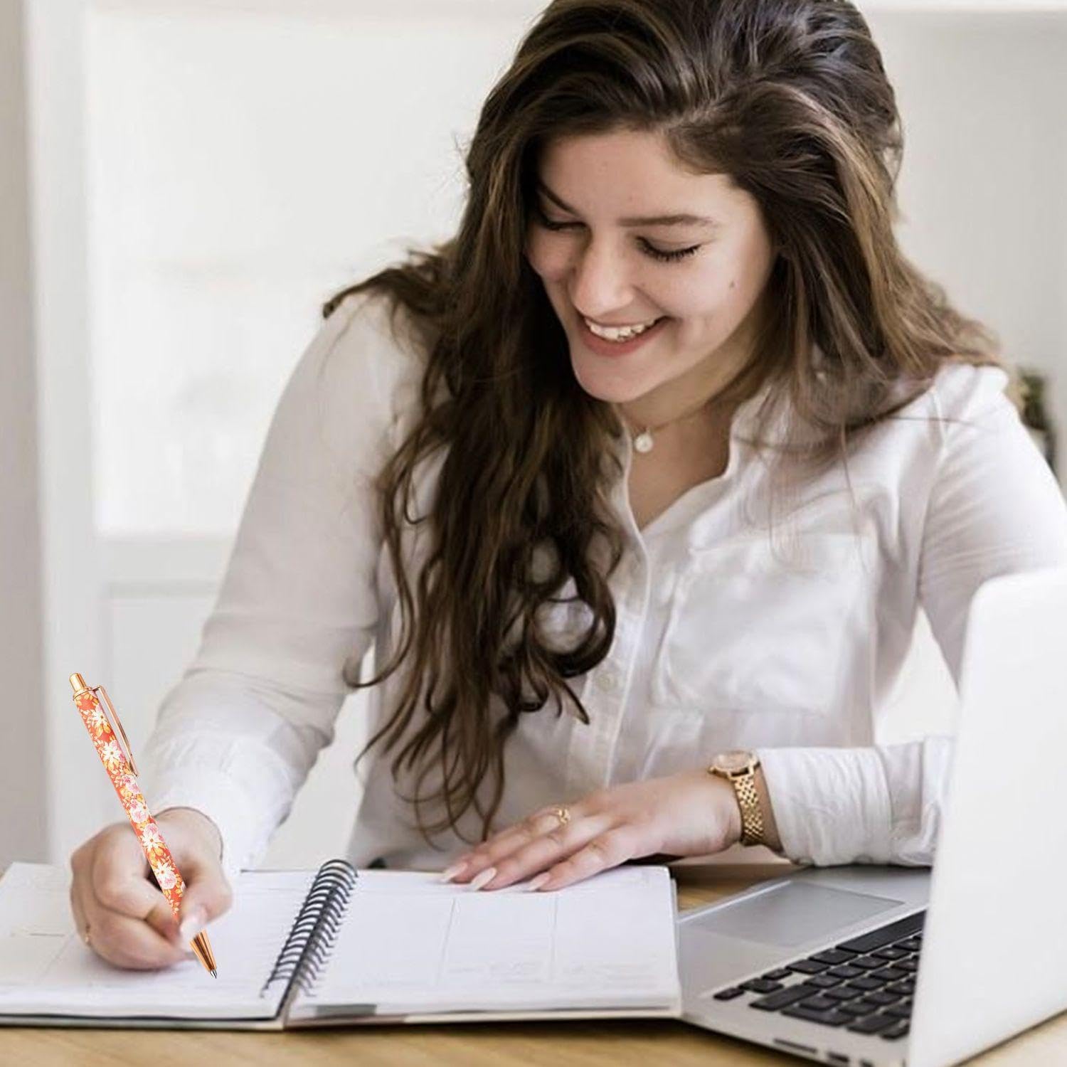 4 Floral Print Ballpoint Pens, Pretty Writing Tools for Learning and Office
