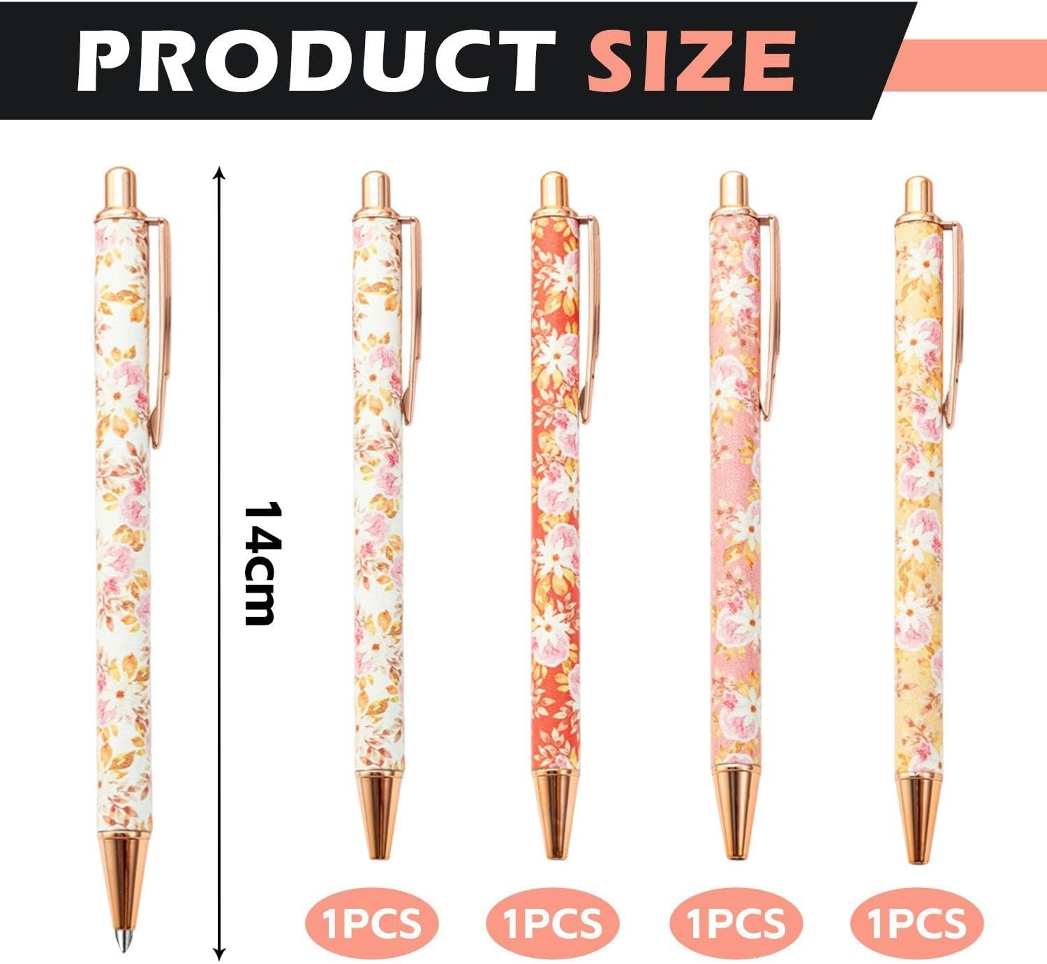 4 Floral Print Ballpoint Pens, Pretty Writing Tools for Learning and Office
