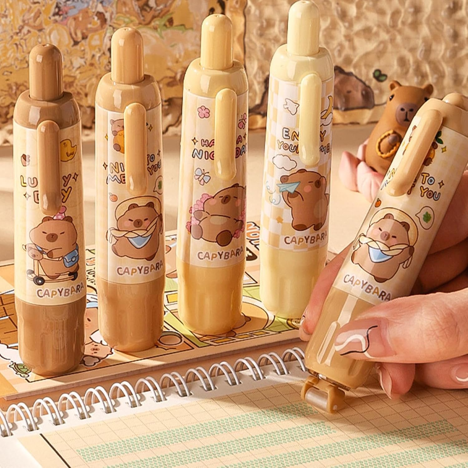 4 Pieces Double Sided Tape Pens, White Paper Correction Tape, Pocket Size Retractable Glue Tape Rollers, Pressure Glue Pen for Crafts, Cards, Photos, Albums