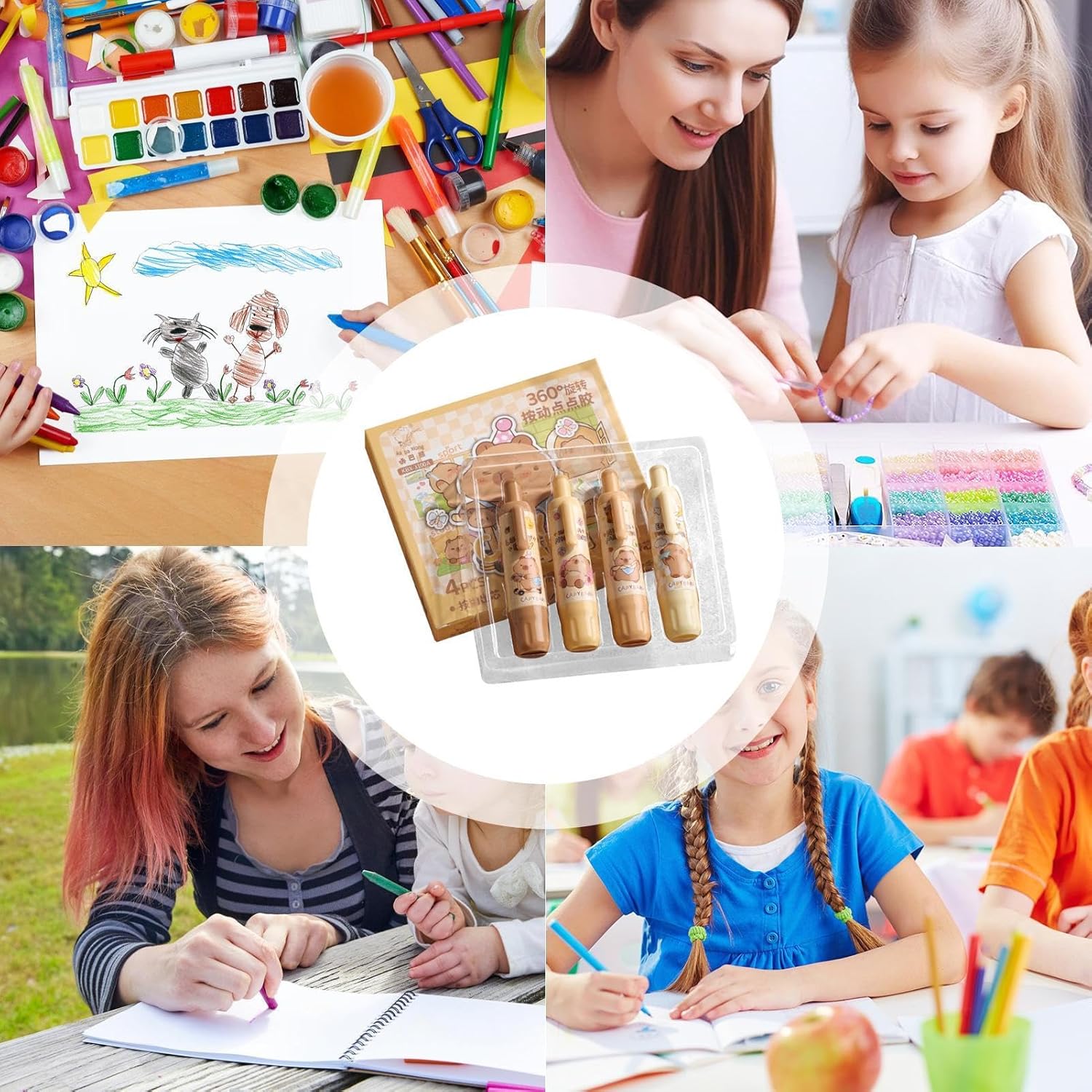 4 Pieces Double Sided Tape Pens, White Paper Correction Tape, Pocket Size Retractable Glue Tape Rollers, Pressure Glue Pen for Crafts, Cards, Photos, Albums