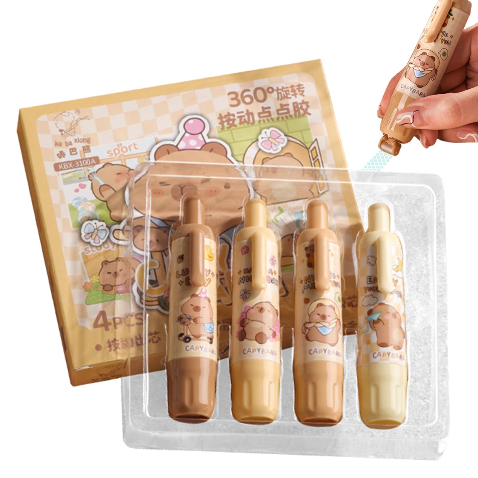 4 Pieces Double Sided Tape Pens, White Paper Correction Tape, Pocket Size Retractable Glue Tape Rollers, Pressure Glue Pen for Crafts, Cards, Photos, Albums