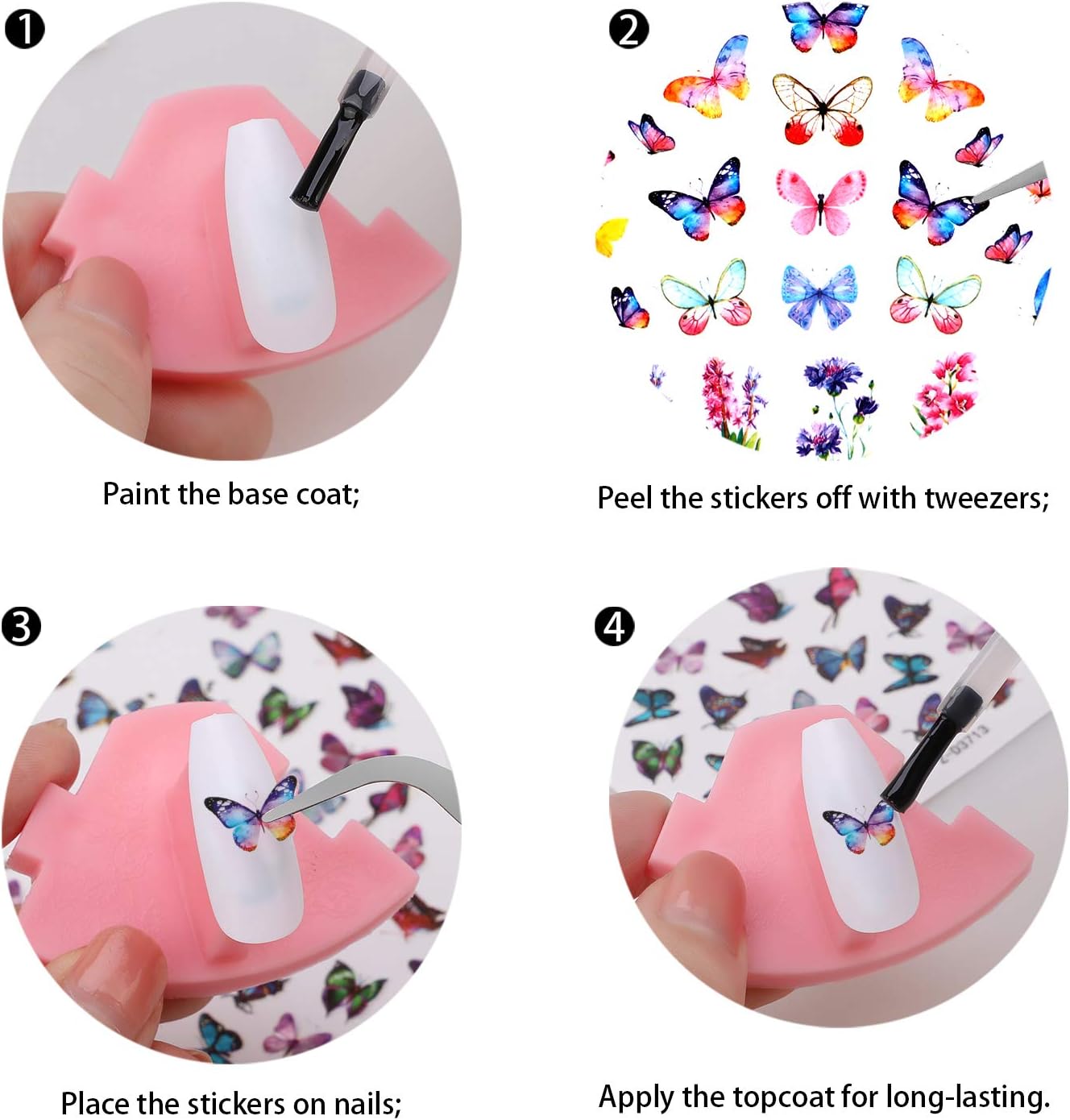 540+(6 Sheets) Flower Butterfly Nail Stickers Decals, VETPW 3D Self-Adhesive Nail Art Stickers Decals with Butterfly Rose Love Heart Lips Kiss Model for DIY Nails Decals