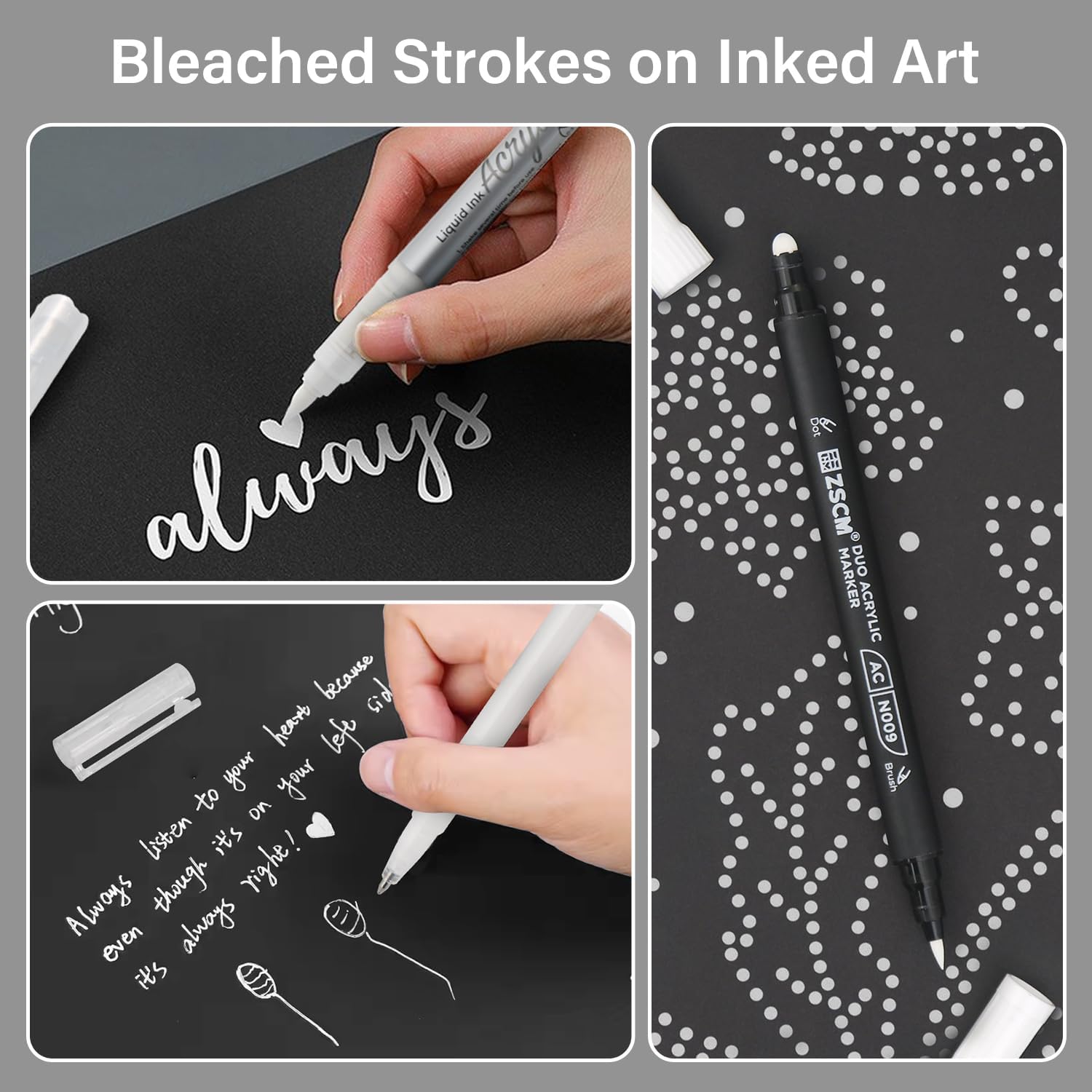 5pcs White Acrylic Drawing Pencils Fine Point Acrylic Gel Pens Matte for Drawing on Black Paper Sketching Illustration Card Making 5 Colors