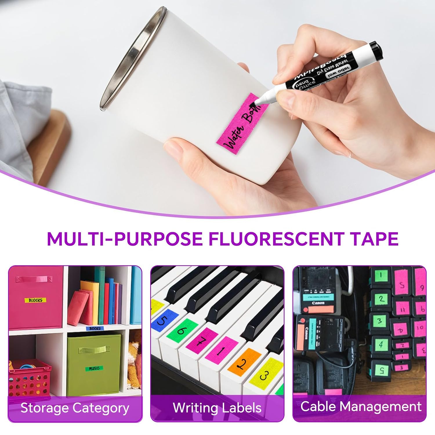 6 Rolls Neon UV Fluorescent Blacklight Gaffer Tape, Blacklight Reactive Bands, Glow in the Dark Tape, for Party Decorations, Crafts (15MM*30M)