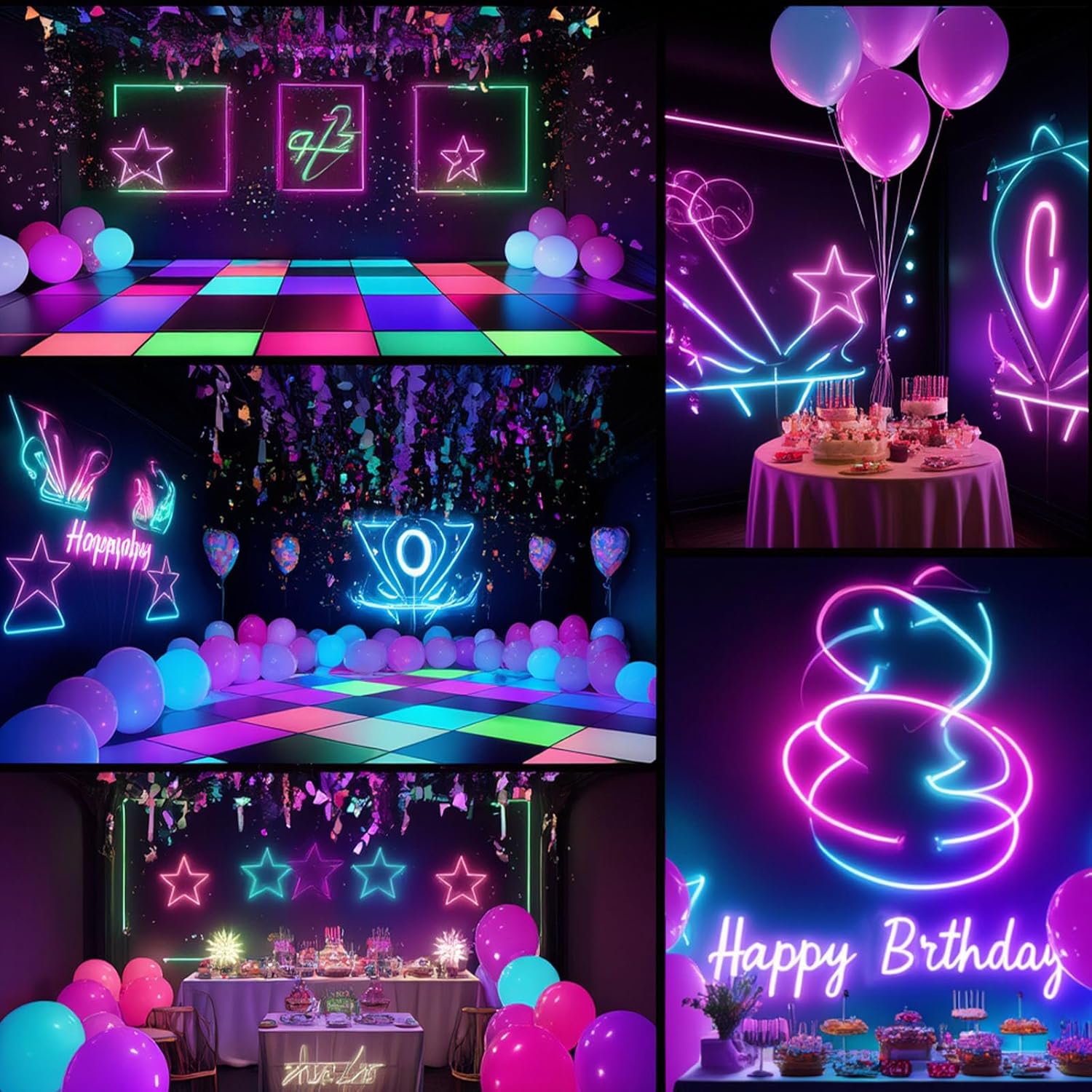 6 Rolls Neon UV Fluorescent Blacklight Gaffer Tape, Blacklight Reactive Bands, Glow in the Dark Tape, for Party Decorations, Crafts (15MM*30M)