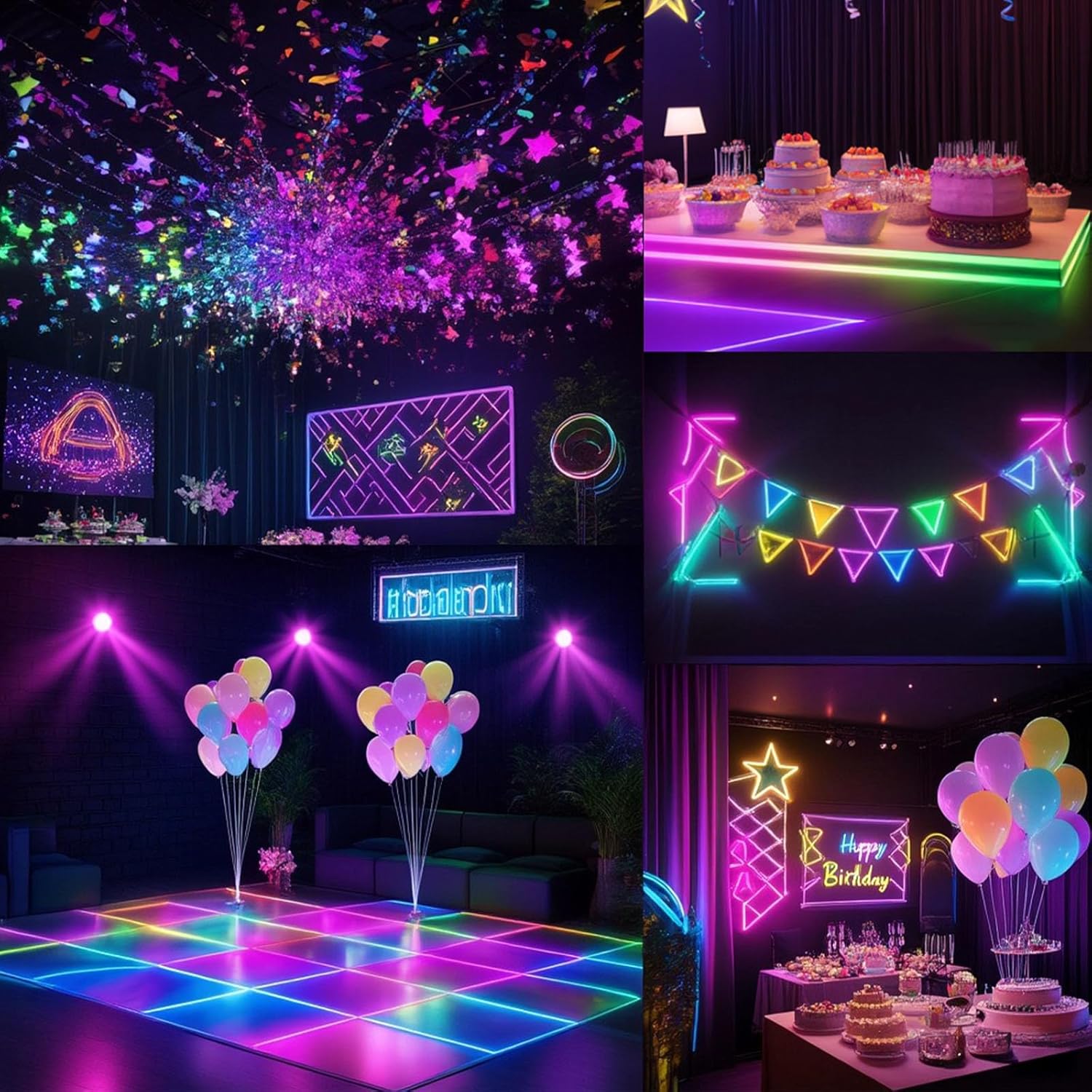 6 Rolls Neon UV Fluorescent Blacklight Gaffer Tape, Blacklight Reactive Bands, Glow in the Dark Tape, for Party Decorations, Crafts (15MM*30M)