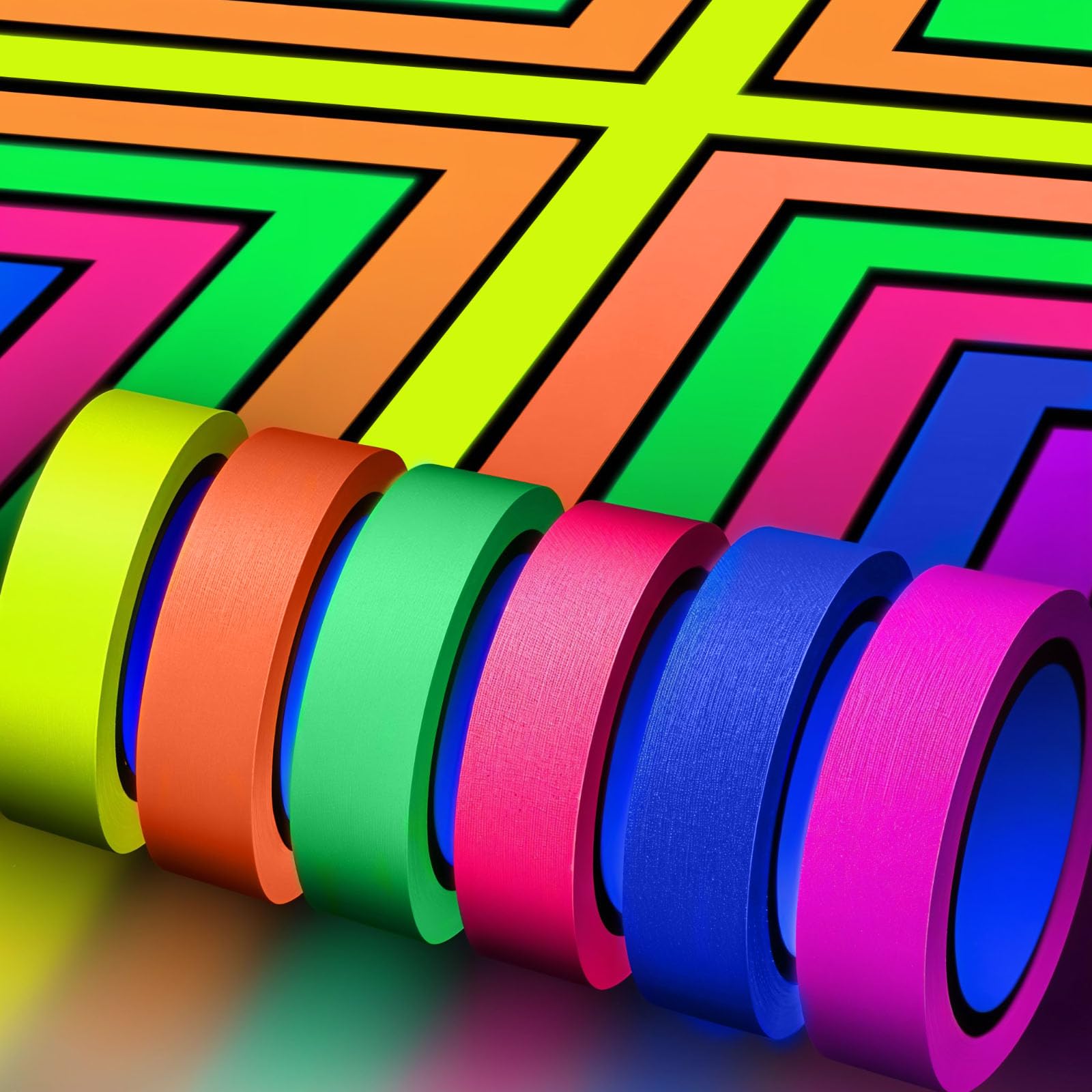 6 Rolls Neon UV Fluorescent Blacklight Gaffer Tape, Blacklight Reactive Bands, Glow in the Dark Tape, for Party Decorations, Crafts (15MM*30M)