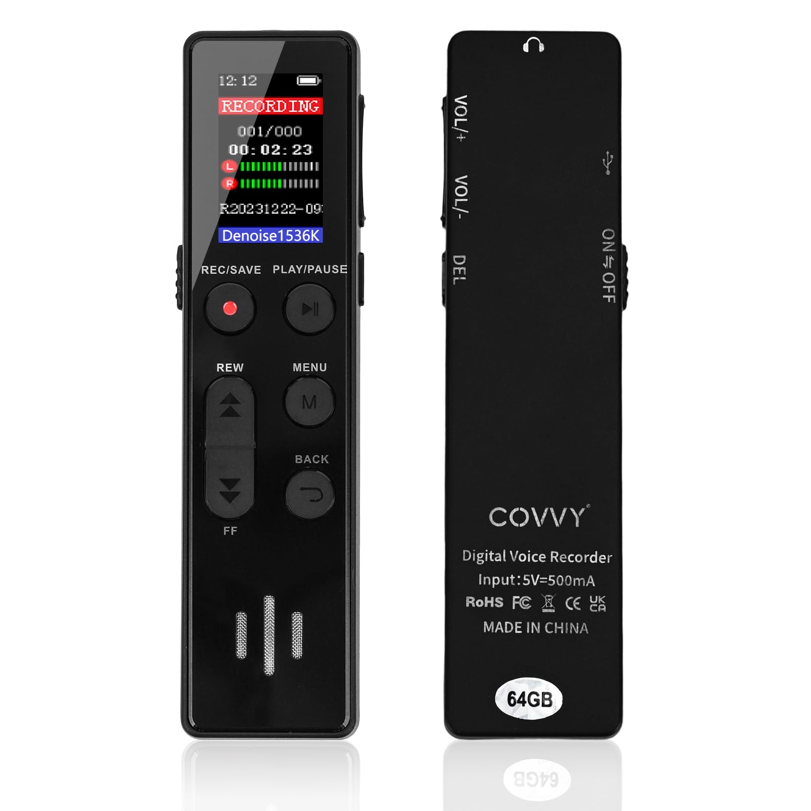 64GB Digital Voice Recorder, Activated, Portable with Playback, HD for Interviews/Lectures/Meetings