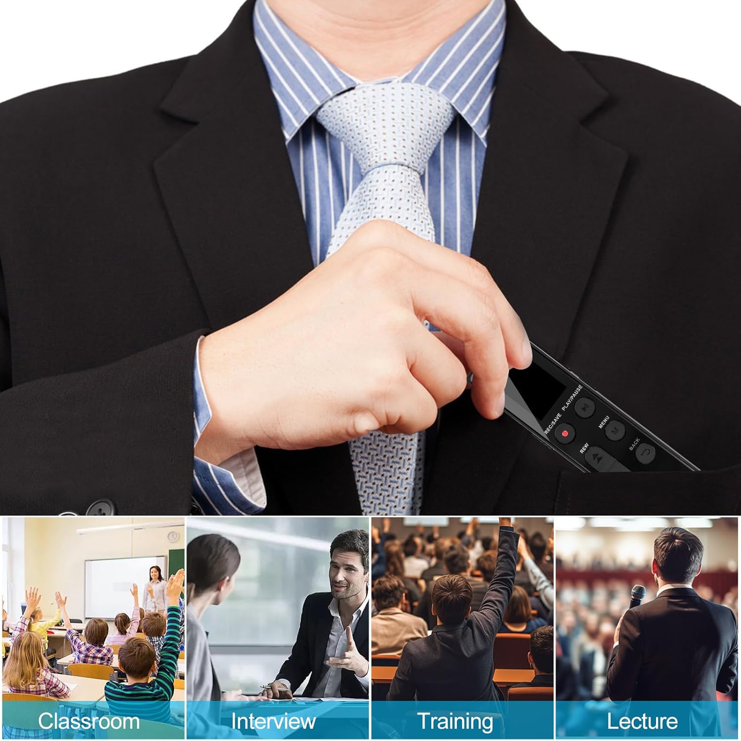 64GB Digital Voice Recorder, Activated, Portable with Playback, HD for Interviews/Lectures/Meetings