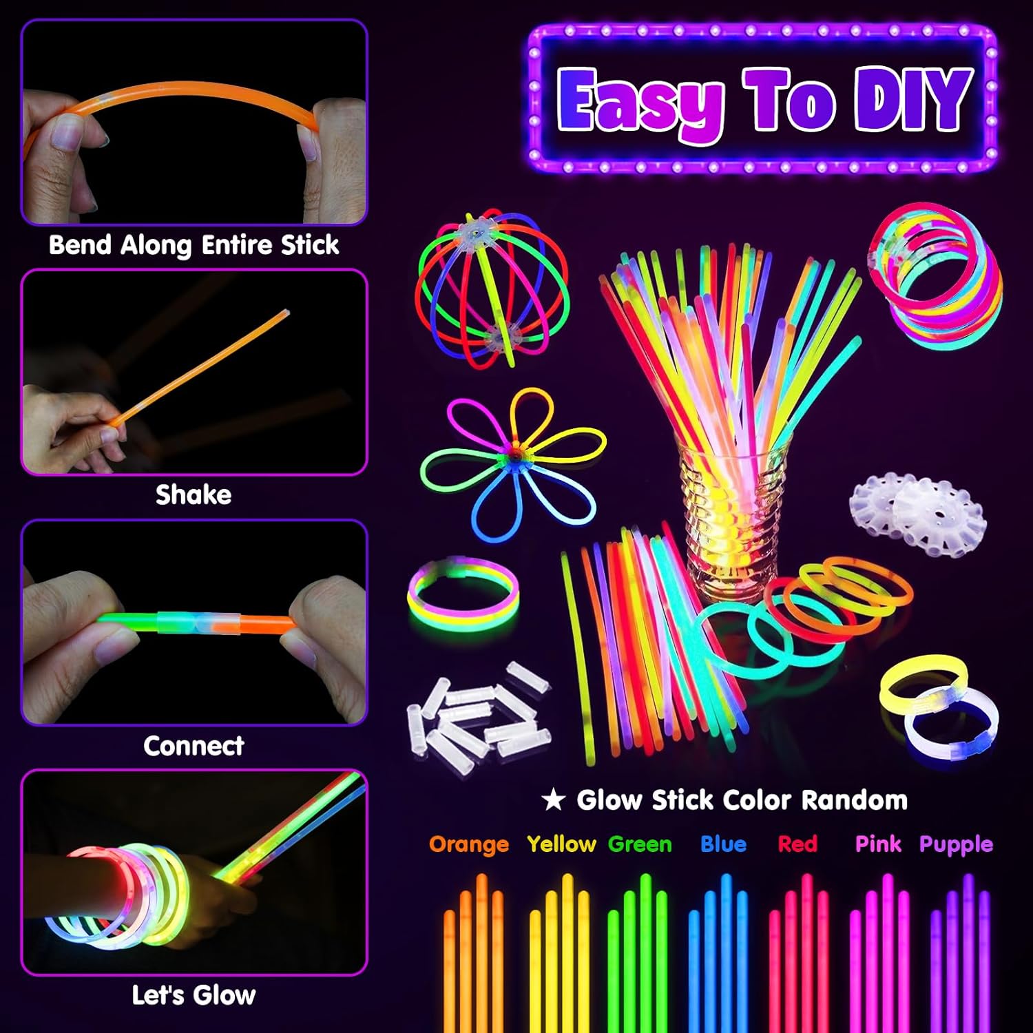 82 Pieces Fluorescent Luminous Bracelets, 6 LED Glasses, 50 Fluorescent Luminous Bracelets with 20 Finger Lights, 6 Luminous Hair Bands, Children's Birthday Gadgets for Weddings and Carnival Parties
