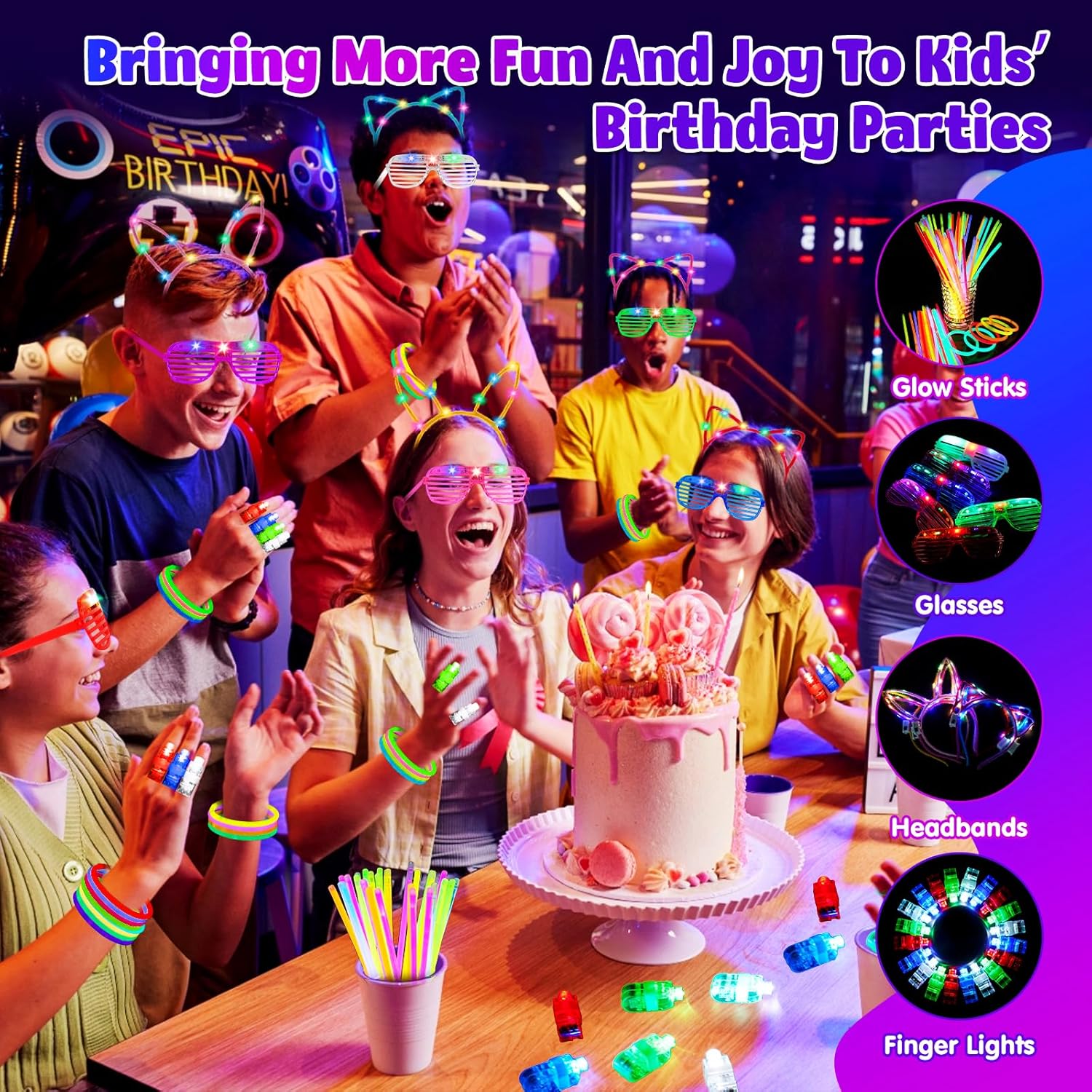 82 Pieces Fluorescent Luminous Bracelets, 6 LED Glasses, 50 Fluorescent Luminous Bracelets with 20 Finger Lights, 6 Luminous Hair Bands, Children's Birthday Gadgets for Weddings and Carnival Parties