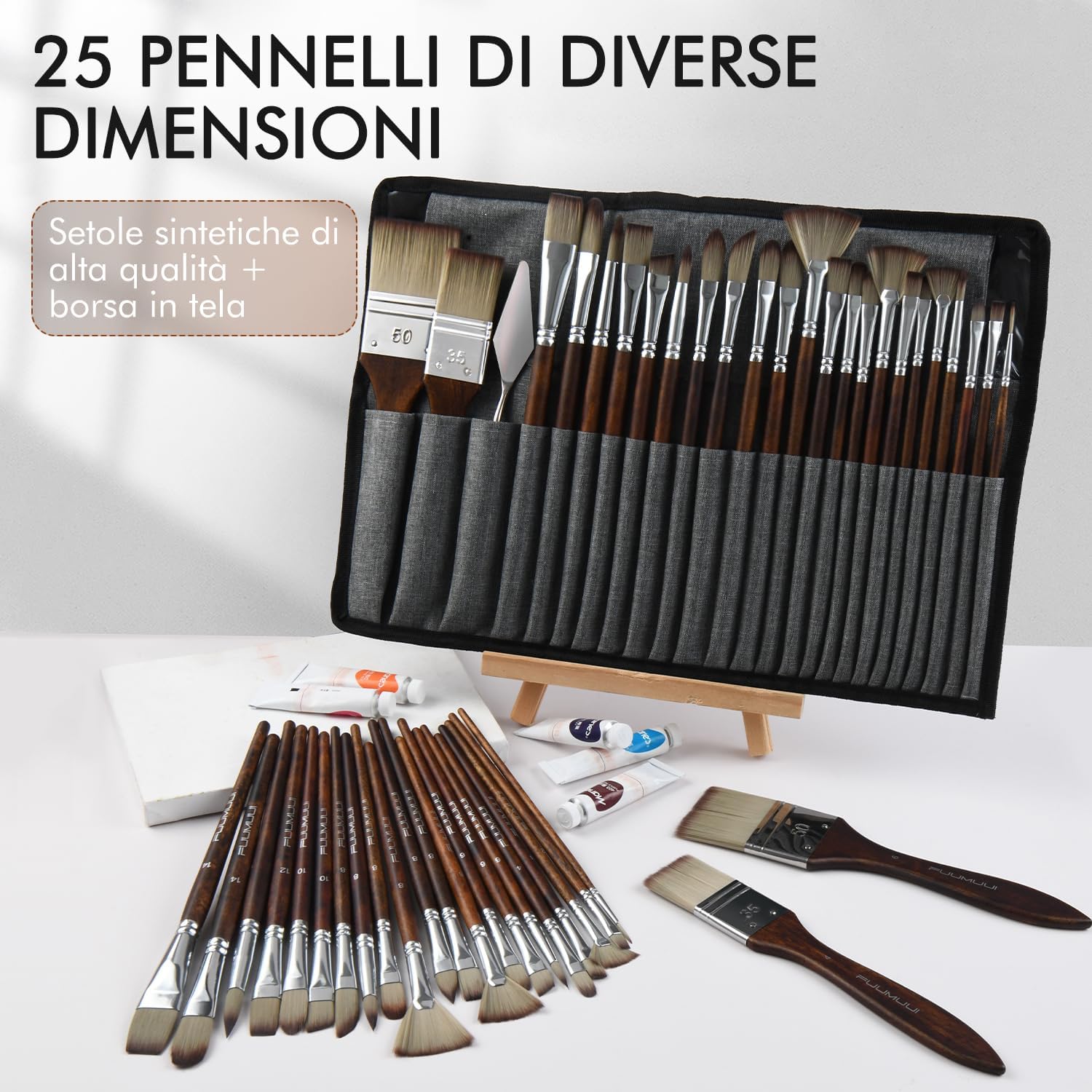 Acrylic Paint Brush Set - 25 Professional Synthetic Brushes for Acrylic, Oil and Gouache Painting with canvas bag and painting spatulas | Paint Brush, Oil Paint Brushes 25 Professional Acrylic Paint Brushes