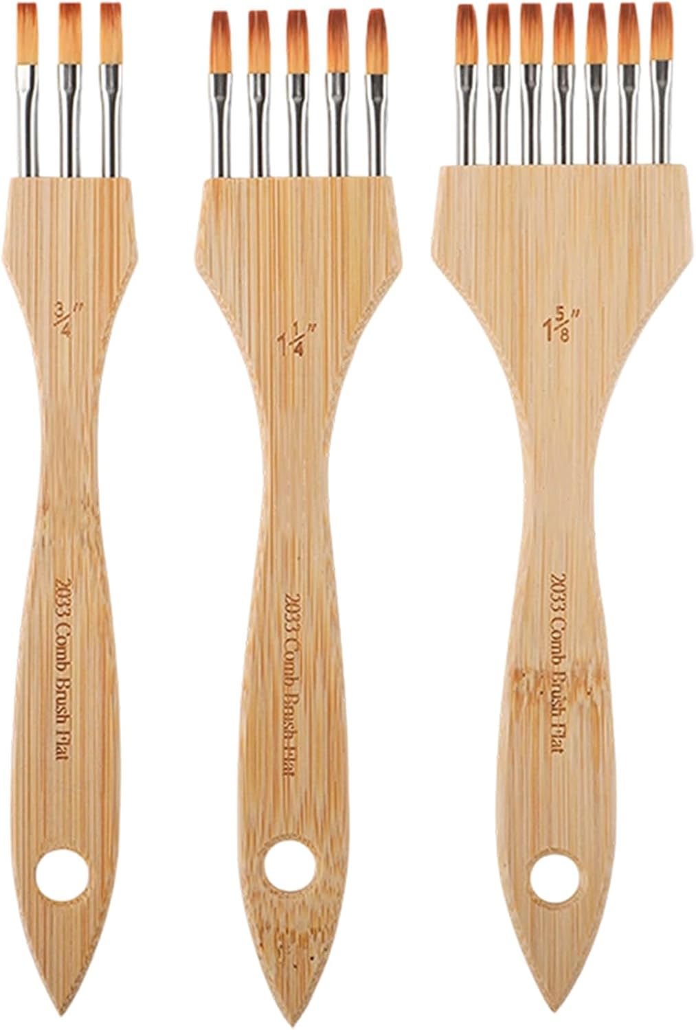 Acrylic Paint Brush Set, 3 Piece Nylon Wool Textured Acrylic Rake Brush for Painting for Beginners Adults Crafts Pottery Flat Style