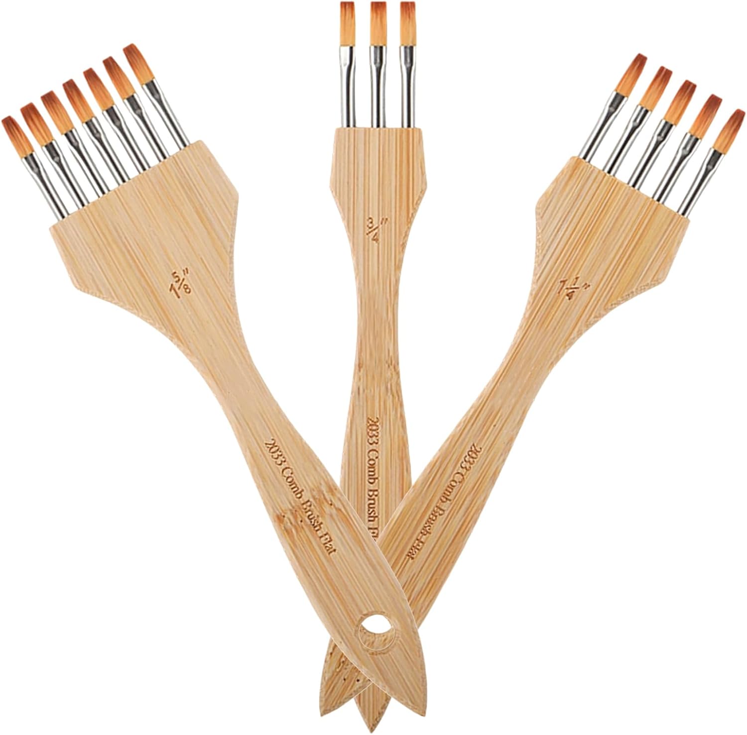 Acrylic Paint Brush Set, 3 Piece Nylon Wool Textured Acrylic Rake Brush for Painting for Beginners Adults Crafts Pottery Flat Style