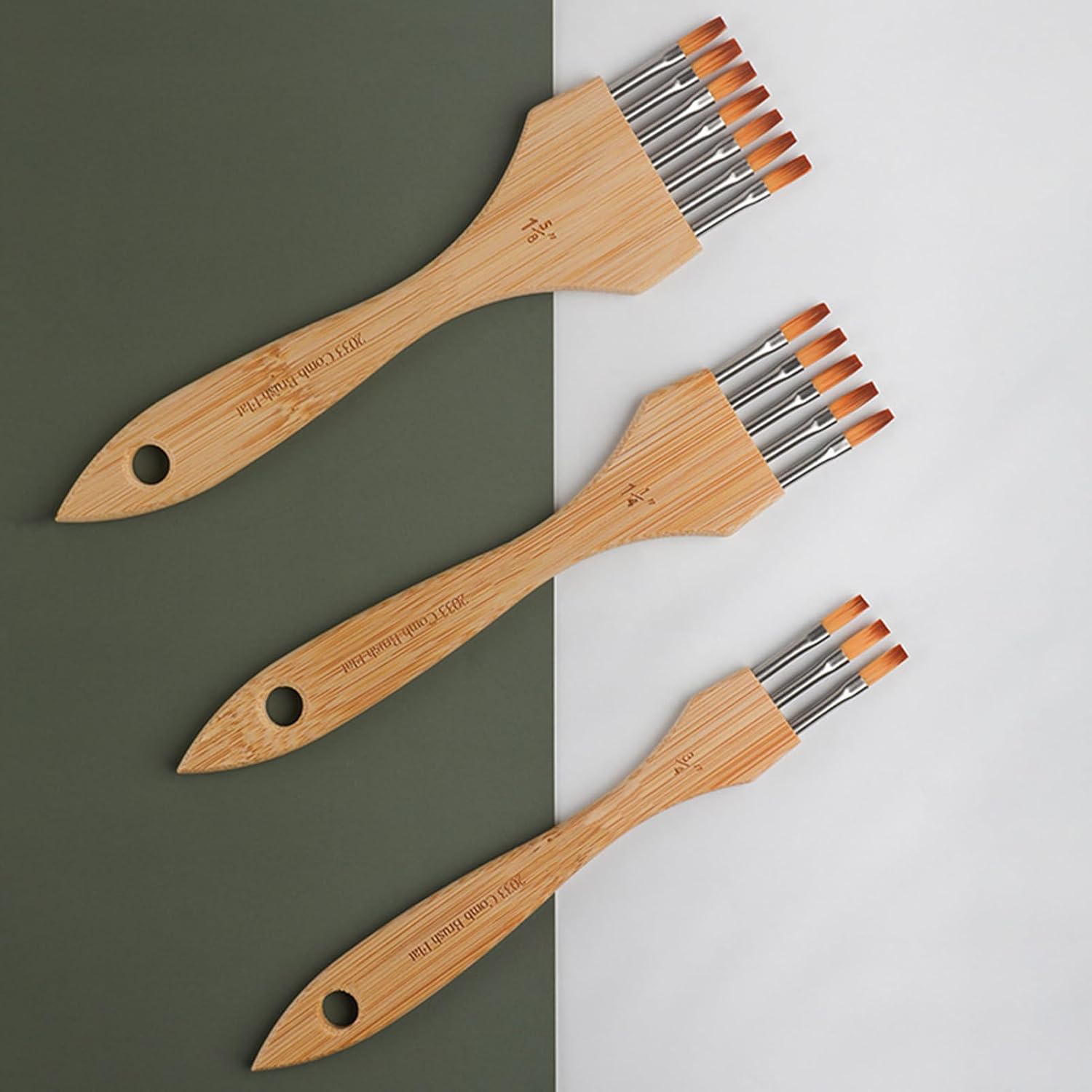 Acrylic Paint Brush Set, 3 Piece Nylon Wool Textured Acrylic Rake Brush for Painting for Beginners Adults Crafts Pottery Flat Style