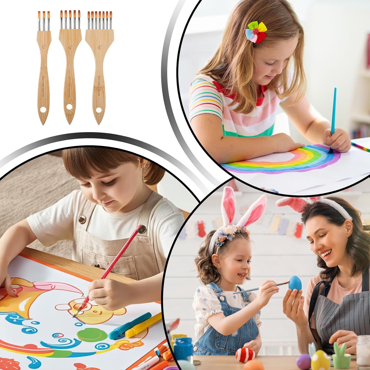 Acrylic Paint Brush Set, 3 Piece Nylon Wool Textured Acrylic Rake Brush for Painting for Beginners Adults Crafts Pottery Flat Style