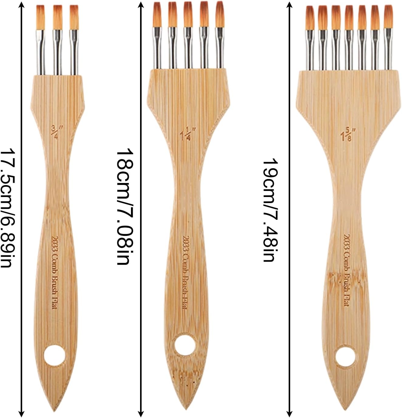 Acrylic Paint Brush Set, 3 Piece Nylon Wool Textured Acrylic Rake Brush for Painting for Beginners Adults Crafts Pottery Flat Style